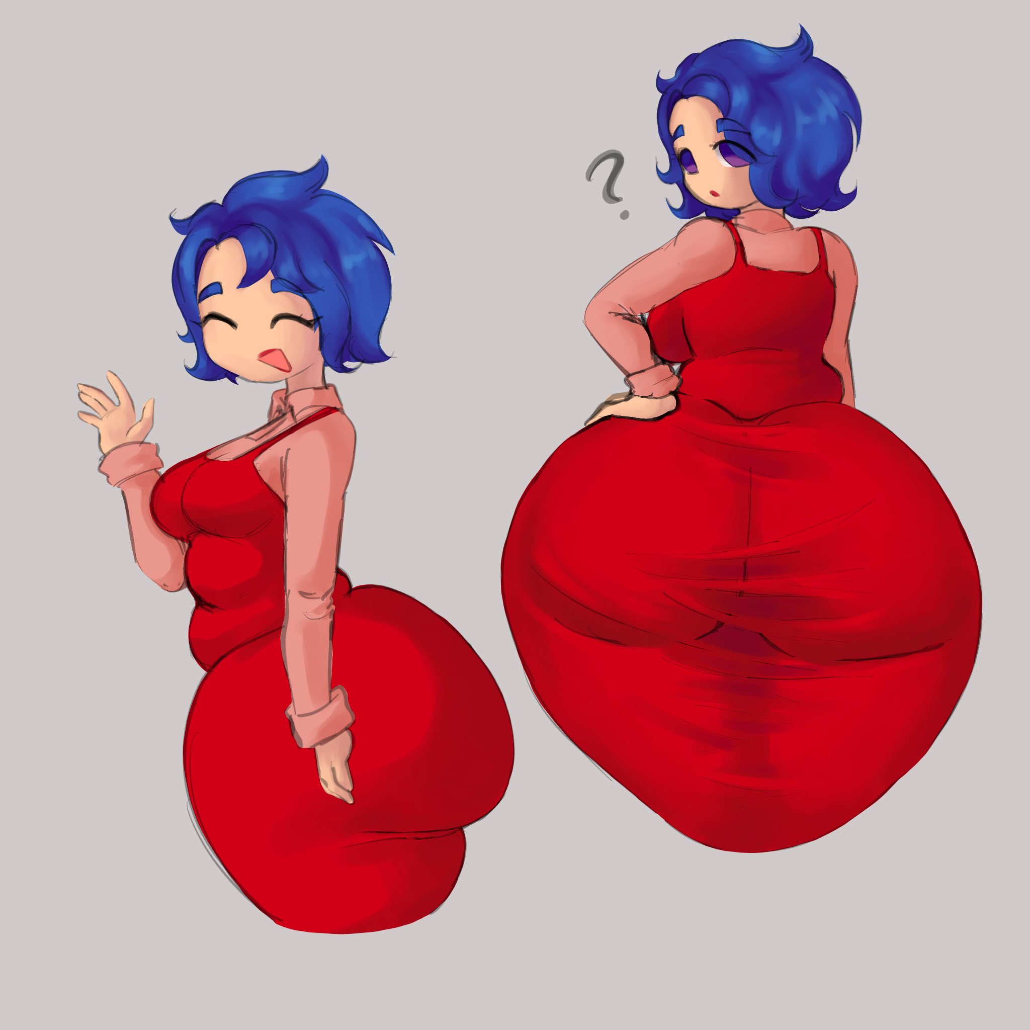 1girls, 2d, artist request, ass, ass bigger than breasts, ass bigger than head, ass focus, back view, big ass, blue hair, bottom heavy, breasts, bubble ass, bubble butt, clothed, clothed female, color, confused, confused look, dress, dumbernova, emily (stardew valley), female, female only, fully clothed, giant ass, hourglass figure, hourglass figured female, huge ass, large ass, looking at viewer, looking back, massive ass, non-nude, purple eyes, rear view, short hair, simple background, small breasts, solo, stardew valley, tagme (artist), thick thighs, waving, waving at viewer, wide hips