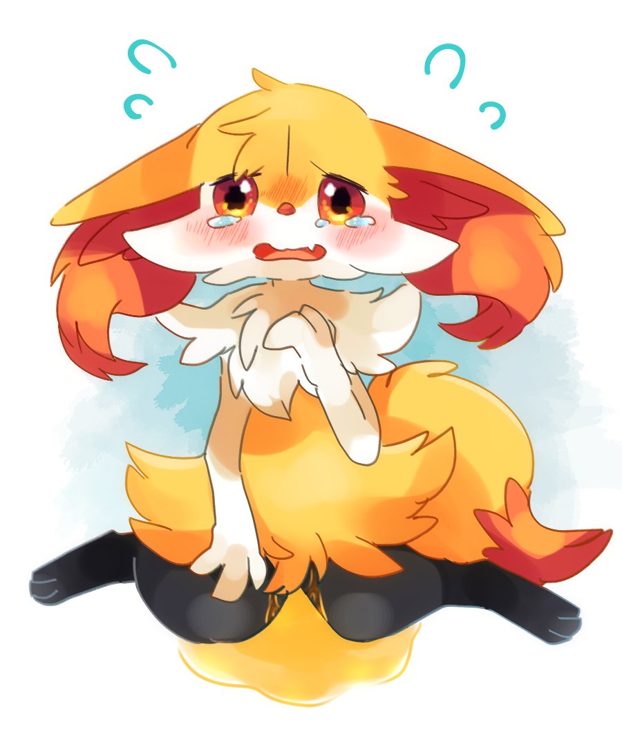 3_toes ambiguous_gender big_ears blush bodily_fluids braixen canine ears_down embarrassed feet feral fur furry genital_fluids inner_ear_fluff kemono kneeling long_ears looking_at_viewer nintendo nude omorashi open_mouth paws peeing pivoted_ears pokémon_(species) pokemon pokemon_(species) pokemon_xy red_eyes red_nose sitting snout solo sweat tanuki553 tears teeth tongue tuft urine video_games wariza wetting white_background white_body white_fur worried yellow_body yellow_fur さたん