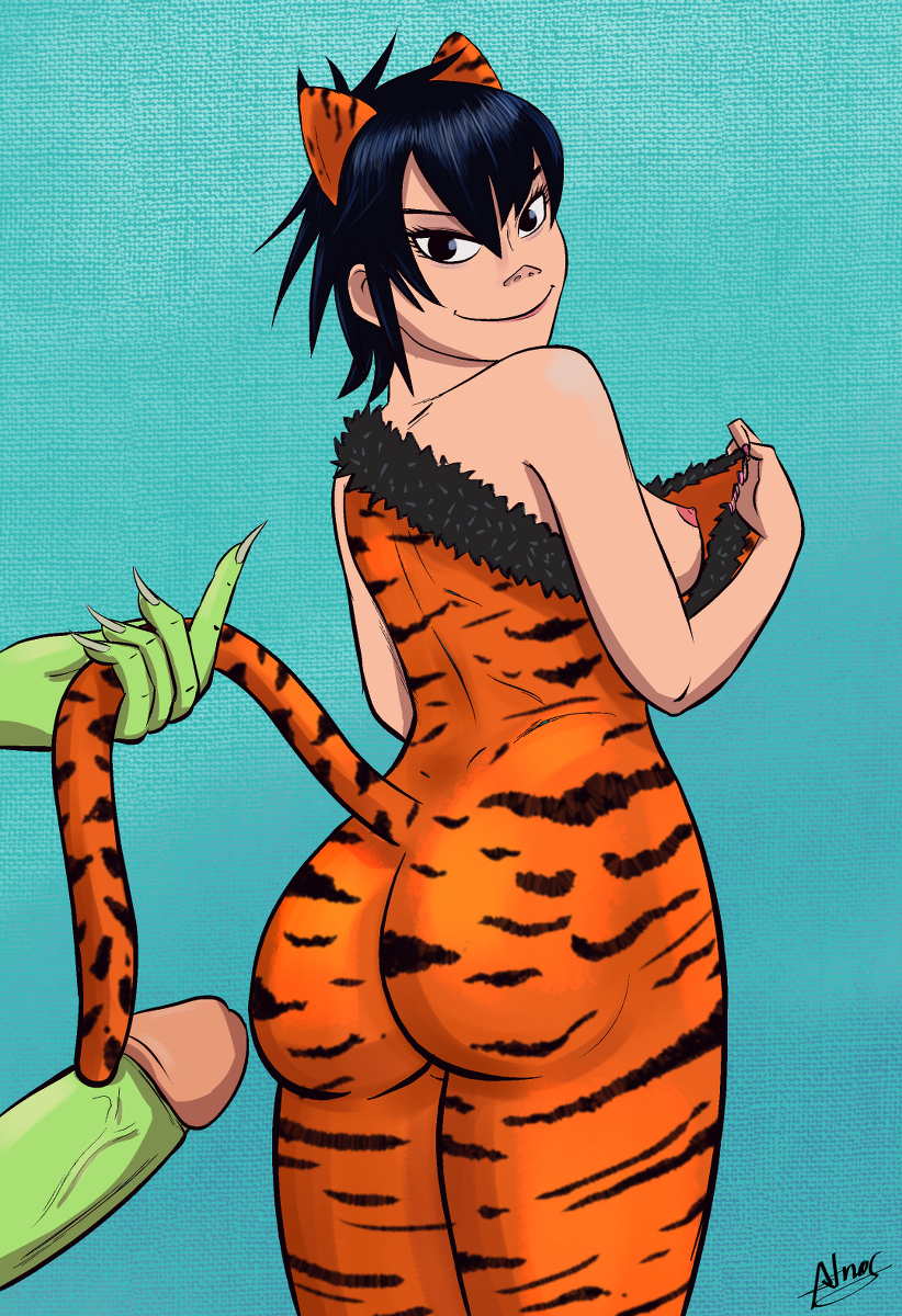 atnog gorillaz murdoc_niccals noodle_(gorillaz) noodle_(song_machine) penis tail tiger_print