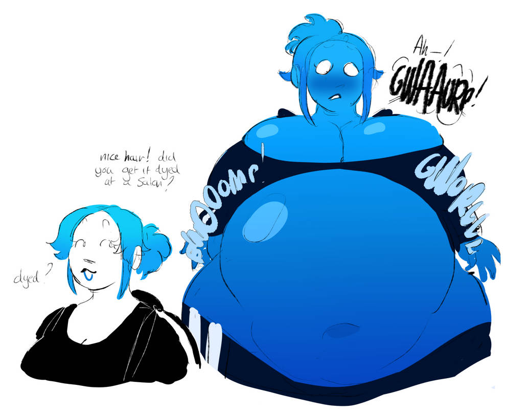 1girls, 2d, 2d (artwork), artist request, athletic wear, belch, belly button, belly expansion, belly inflation, big belly, big breasts, black shirt, blue body, blue hair, blue skin, blueberry inflation, blush, blushing, blushing profusely, breast expansion, breast inflation, burping, comic, deep belly button, deep navel, embarrassed, filling up, gurgling, helpless, ill fitting clothing, inflation, inflation fetish, navel, no audio, route351, sequence, shiny belly, shiny breasts, shiny skin, spilling breasts, stomach noises, stretched clothing, sudden expansion, swelling belly, swollen belly, swollen breasts, tight clothing, turning blue, unaware, wide hips