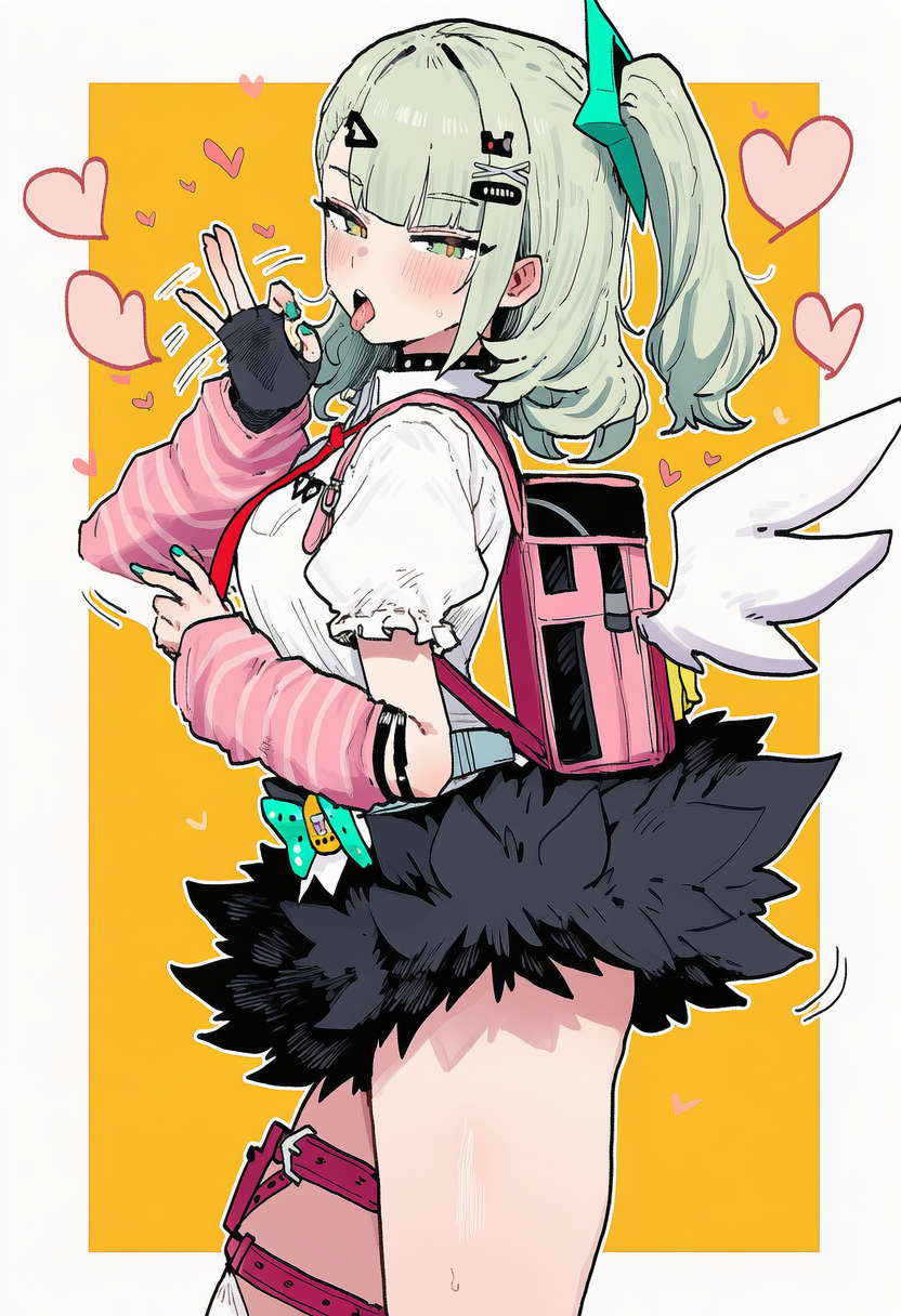 1girls, ai generated, angels of delusion, bare legs, blowjob gesture, clothed, clothed female, clothing, fellatio gesture, heart, jaygoats, looking at viewer, motion lines, peace sign, side ponytail, side view, skirt, standing, sunna (zenless zone zero), teasing, tongue out, zenless zone zero