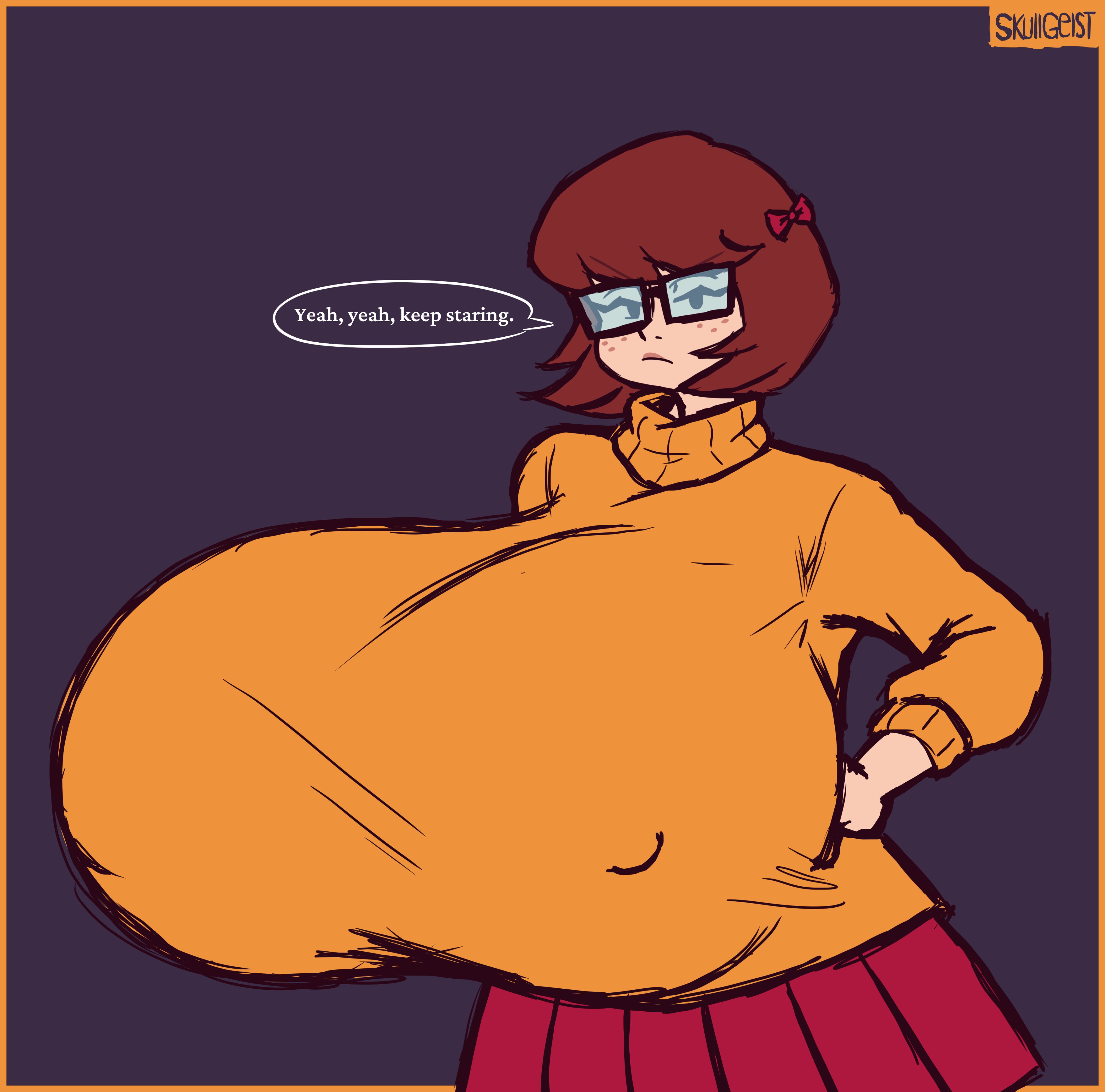 breast expansion, breasts bigger than head, gigantic breasts, glasses, huge breasts, scooby-doo, short hair, skullgeist, tagme, velma dinkley