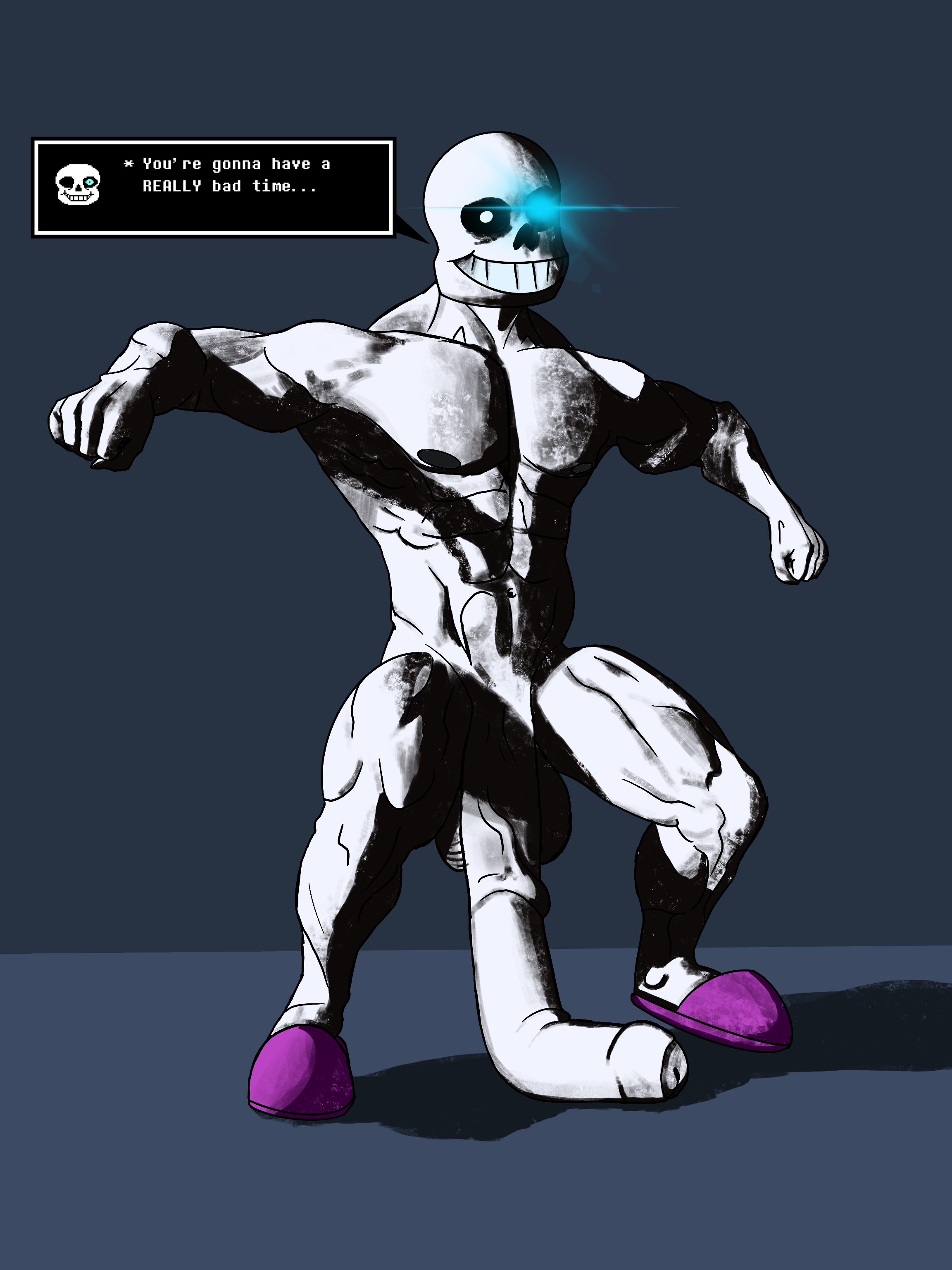 blue eyes, comedy, funny, god, humor, hyper cock, male, male only, meme, muscular, muscular male, penis, sans, shitpost, skeleton, undertale