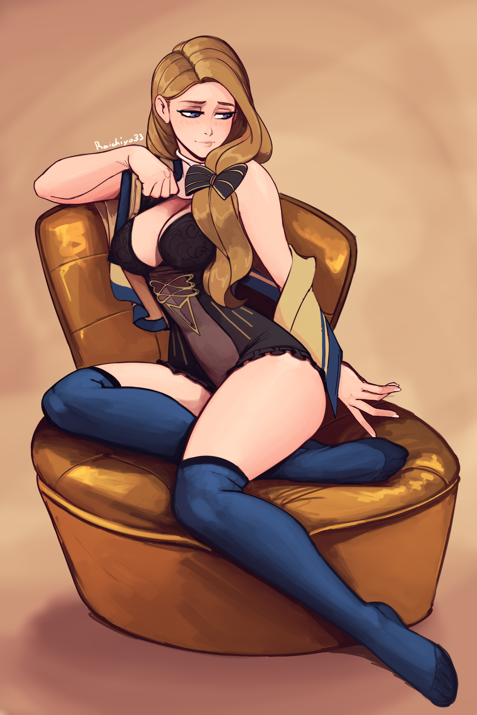 brown hair, brunette, cleavage, fire emblem, fire emblem: three houses, lingerie, looking away, mercedes von martritz, raichiyo33, stockings, thighs