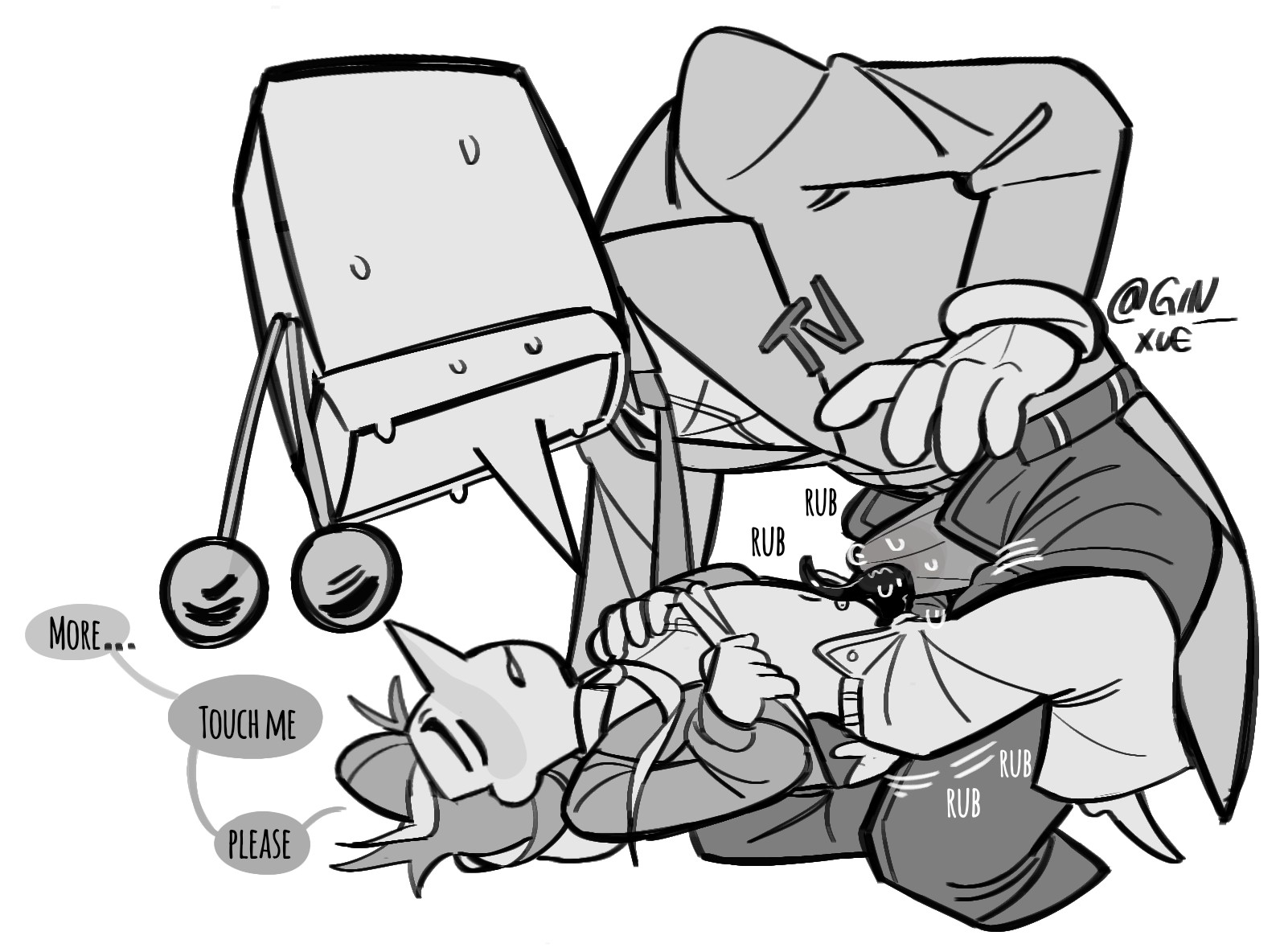 deltarune, deltarune chapter 3, english dialogue, english text, male, male only, size difference, spamtenna, spamton g spamton, tenna (deltarune), tentadick, yaoi