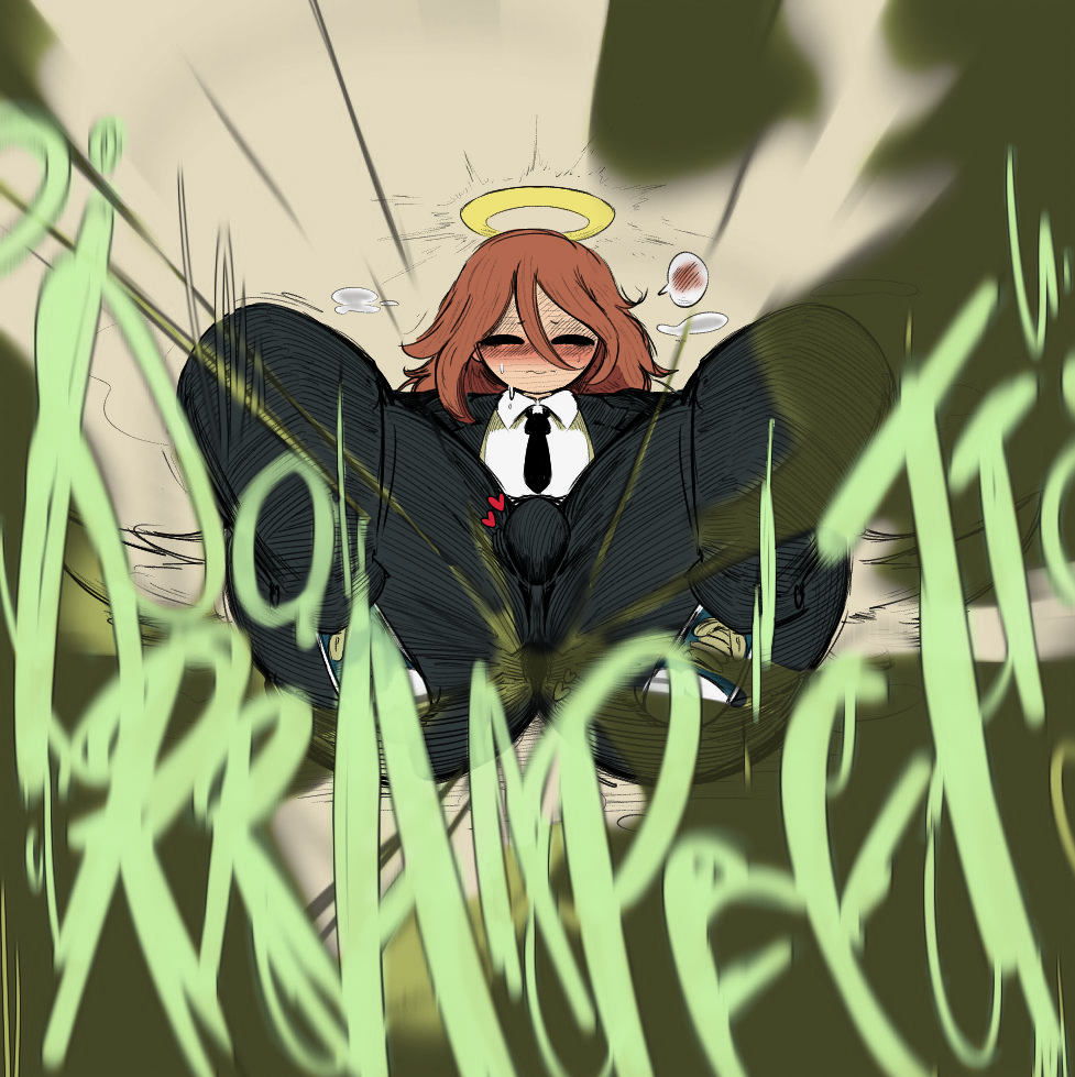 1boy, angel devil (chainsaw man), angel wings, bulge through clothing, chainsaw man, color, color edit, colored, colored sketch, colorization, colorized, colorized edit, colorshun, fart, fart cloud, fart fetish, farting, farts, femboy, femboy only, gassy, gassy ass, gassy male, legs apart, long hair, male, male only, murakumozoea, part 2, part of a series, rubber, tuppenjskewer