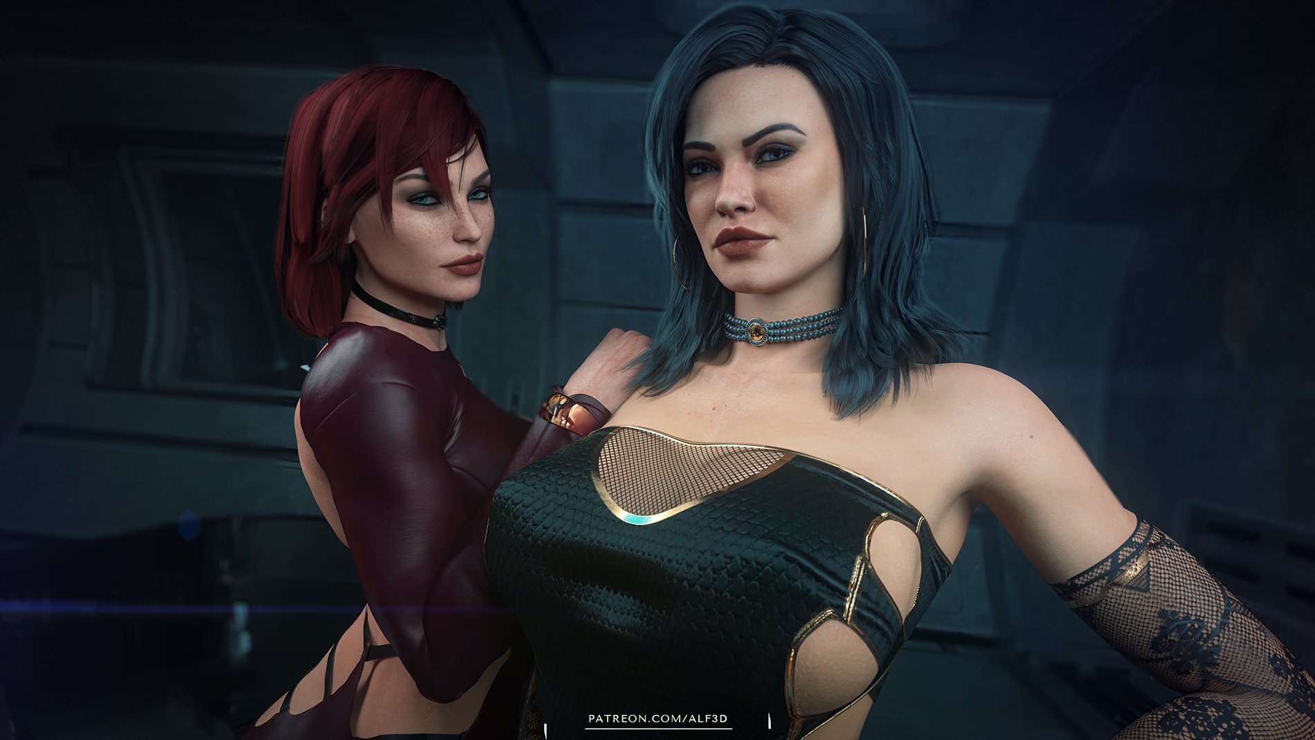 2girls, 3d, alf3d, big breasts, bioware, breasts, commander shepard, curvaceous, curvy, curvy figure, electronic arts, female, femshep, hips, huge ass, huge breasts, jane shepard, large ass, large breasts, light skin, light-skinned female, mass effect, mature, mature female, miranda lawson, thick