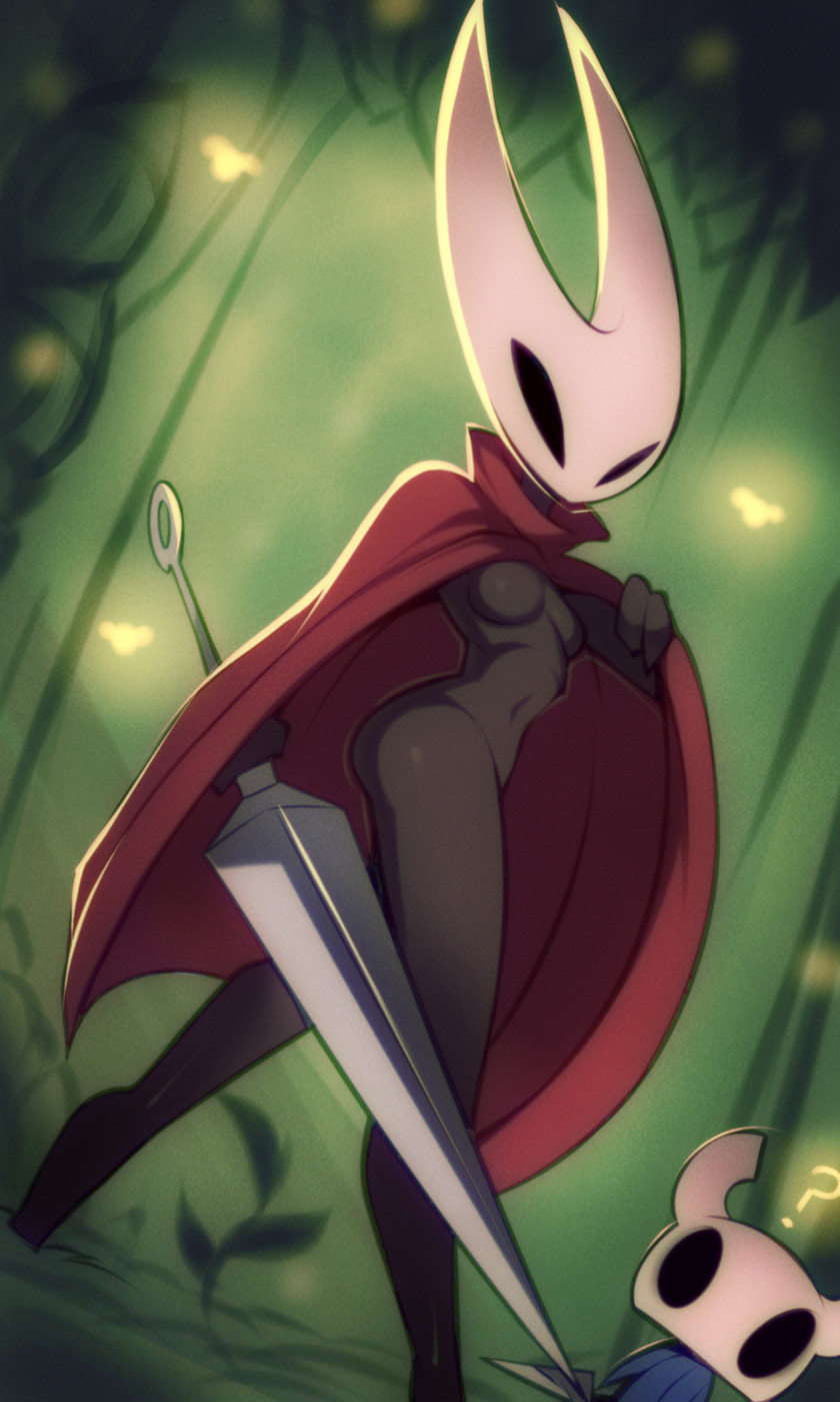 ?, 1girls, ass, breasts, confident, confident female, exhibitionism, female, hollow knight, hornet (hollow knight), nude, protagonist (hollow knight), tagme, the knight (hollow knight), wildblur