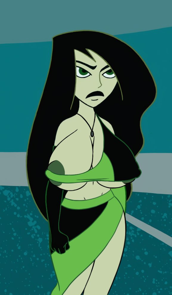 1girls, alternate breast size, breasts, disney, dress, edit, female, female only, green skin, huge areolae, huge breasts, human, human only, kim possible, monkeyman (artist), necklace, puffy areola, screenshot, screenshot edit, shego, solo, uncensored, underboob, visible nipples