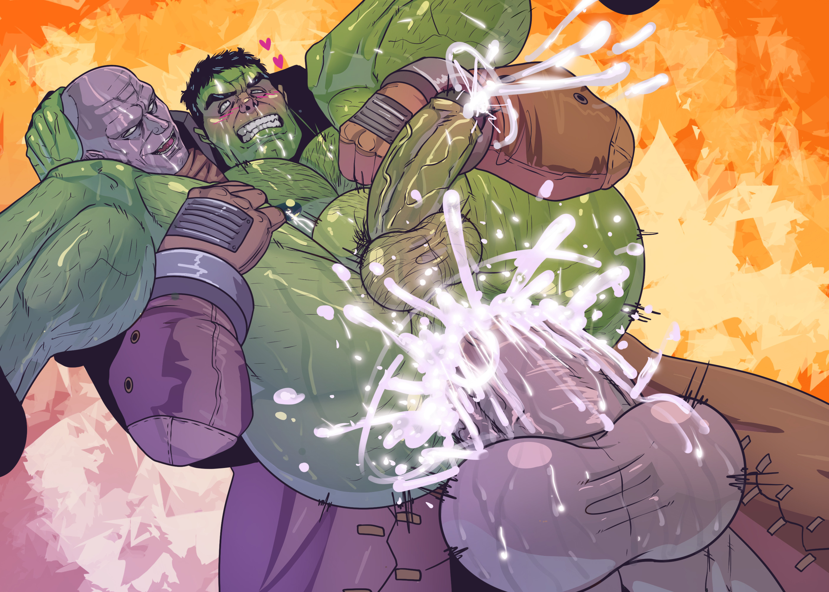 anal, anal sex, ass, balls, bara, big balls, big penis, boner, cum, cum in ass, erection, gay, green skin, hairy, hulk, hulk (series), male, male only, marvel, marvel comics, muscles, muscular, orgasm, penis, penis size difference, sex, size difference, stand and carry position, stomach bulge, sweaty, thanos, tom cray, yaoi