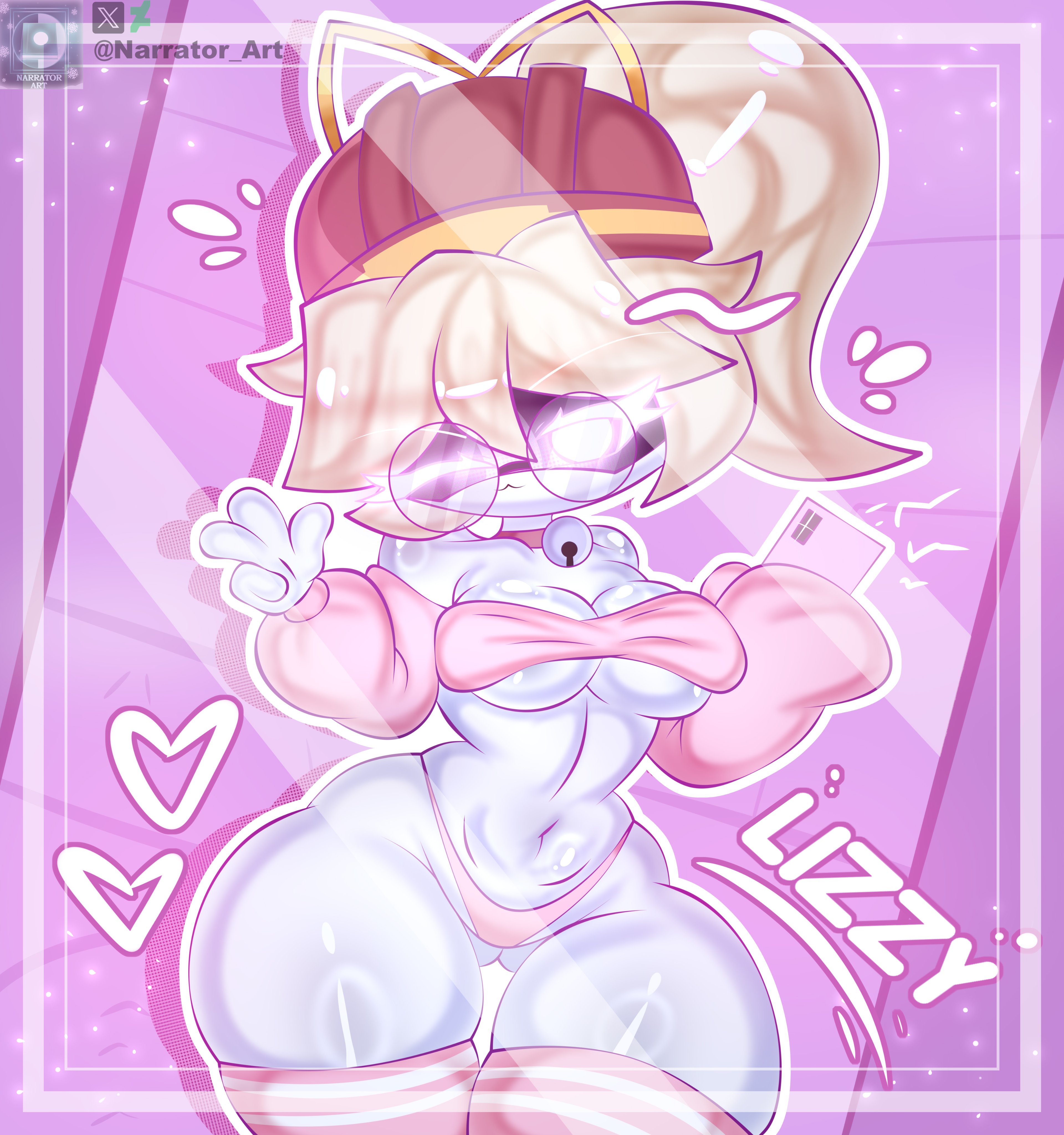 big breasts, female, female only, glasses, lizzy (murder drones), murder drones, narrator art, pink panties, pink sweater, thick thighs