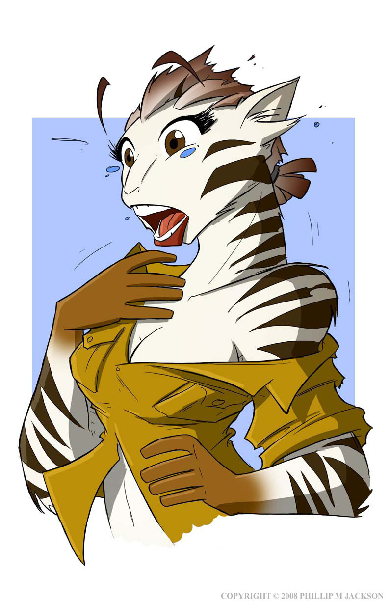 anthro breast_expansion dark-skinned_female female fur_growth jolly_jack muzzle_growth tears transformation zebra