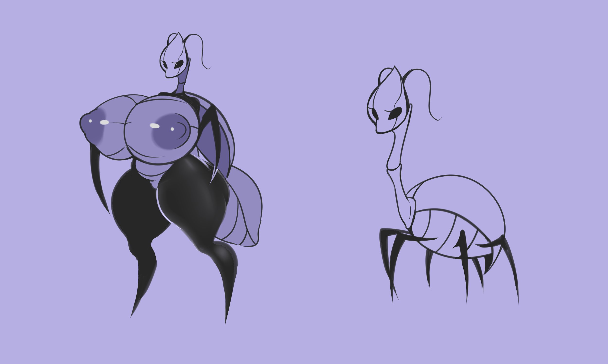 ber00, big breasts, breasts, bug, female, hollow knight, huge breasts, humanized, humanoid, large breasts, thighs, willoh (hollow knight)