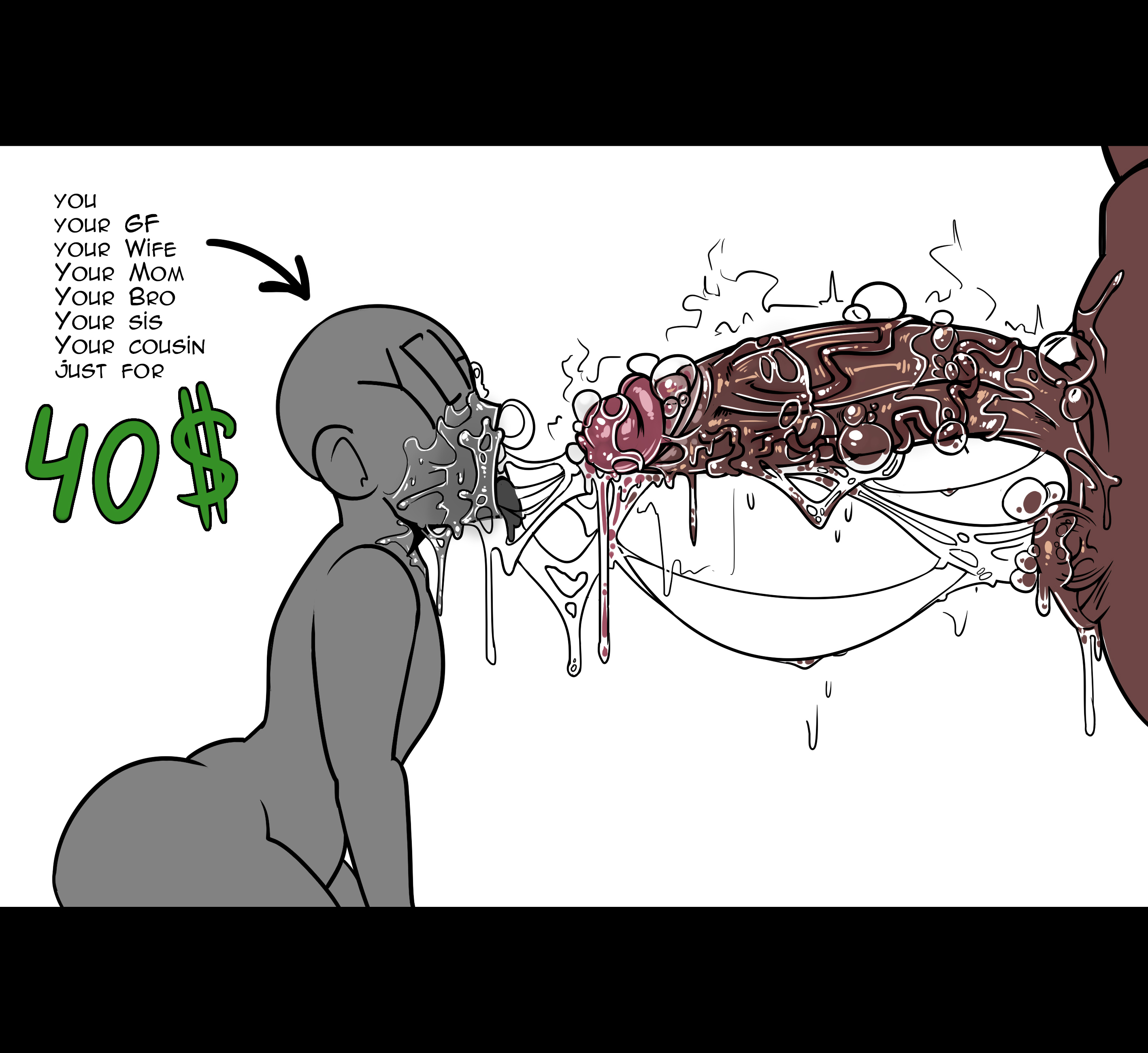 2d, balls, big cock, big dick, big penis, bodily fluids, bodily fluids in mouth, bodily fluids on penis, brown skin, bubbles, cartoony, cock, dark skin, dark-skinned male, dick, drool, drooling, drooling tongue, english, english text, faceless, faceless character, faceless male, kivi raskolnik, large cock, large dick, large penis, male, penis, saliva, saliva string, saliva trail, smelly cock, text, thick cock, thick dick, thick penis, uncensored, vein, veins, veiny, veiny cock, veiny dick, veiny penis, very dark skin, wet penis, ych, ych commission, your character here