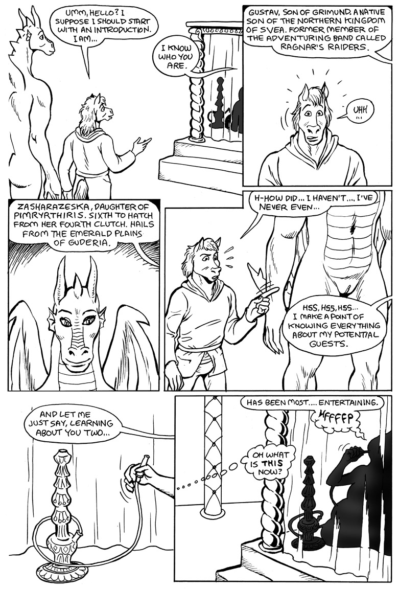 2020 anthro black_and_white clothed clothing comic dragon english_text equid equine female genitals gustav_(here_there_be_dragons) here_there_be_dragons horn horse karno male mammal monochrome open_mouth pussy speech_bubble teeth text thought_bubble wings zashy