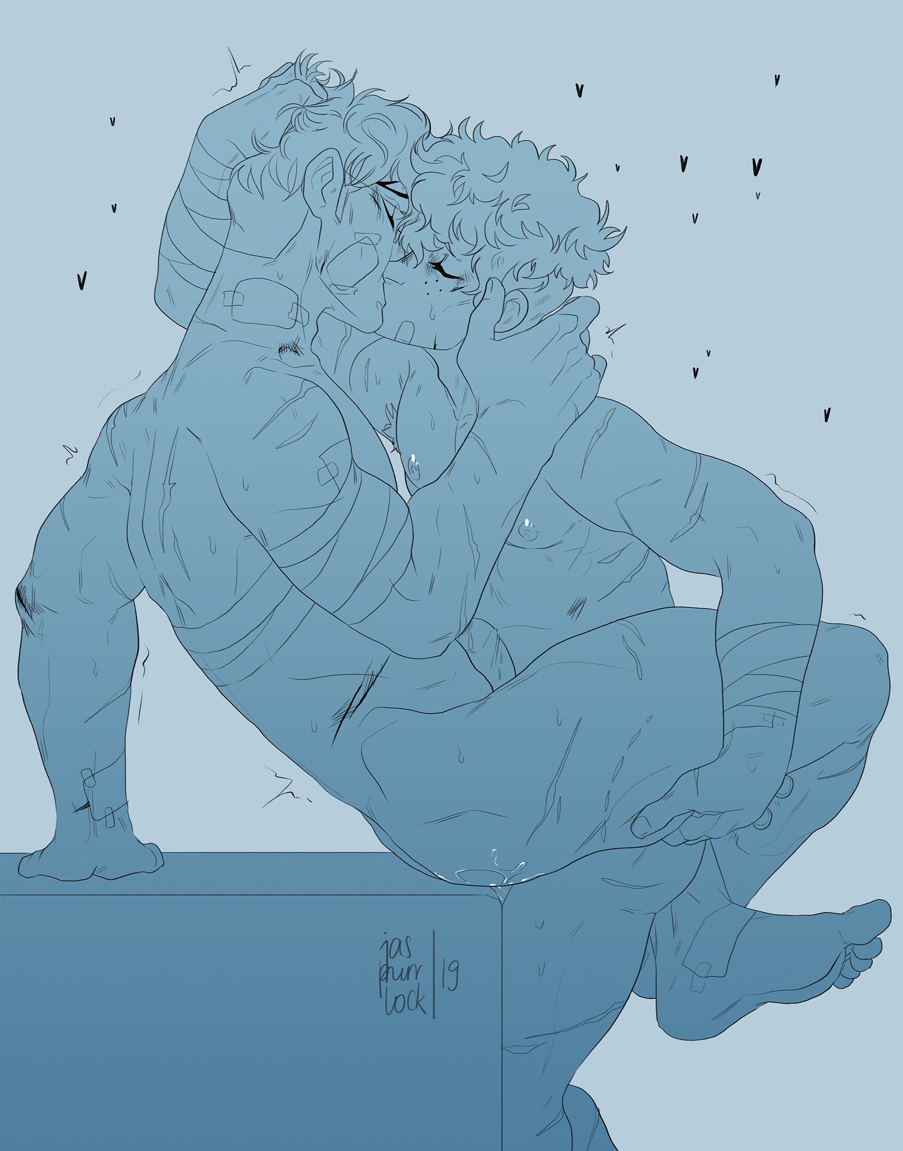 anal, anal sex, bandage, bandages, closed eyes, gay, hair pull, hair pulling, izuku midoriya, jaspurrlock, kissing, leg lock, legs around partner, legs around waist, legs crossed, making out, male, male only, male penetrating, male/male, maledom, malesub, my hero academia, nipples, penis, scar, scars, smaller dominant, tenya iida, yaoi
