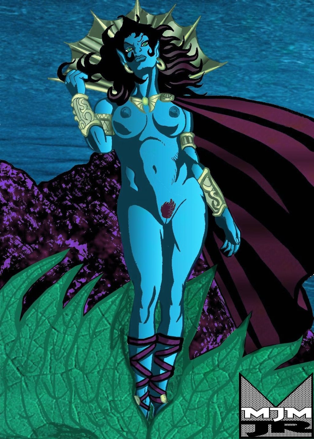 1girls blue-skinned_female blue_skin female female_only lady_dorma marvel mature mature_female namor_the_sub-mariner nude solo straight_hair tagme underwater wondermanrules