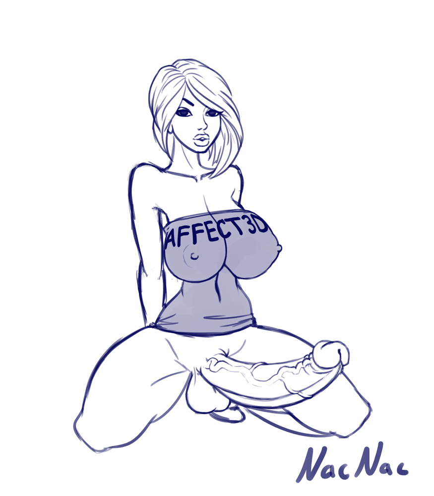 1futa, balls, breasts, erection, futa only, futanari, hair, intersex, kneeling, large breasts, large penis, monochrome, nacnac, navel, nipples, penis, short hair, solo, solo futa, testicles, tubetop, veiny, veiny penis