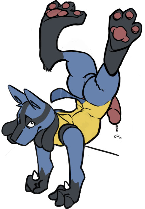 ass color cum handstand lucario male male_only nude penis pokemon pokemon_(species) put solo tagme upside-down