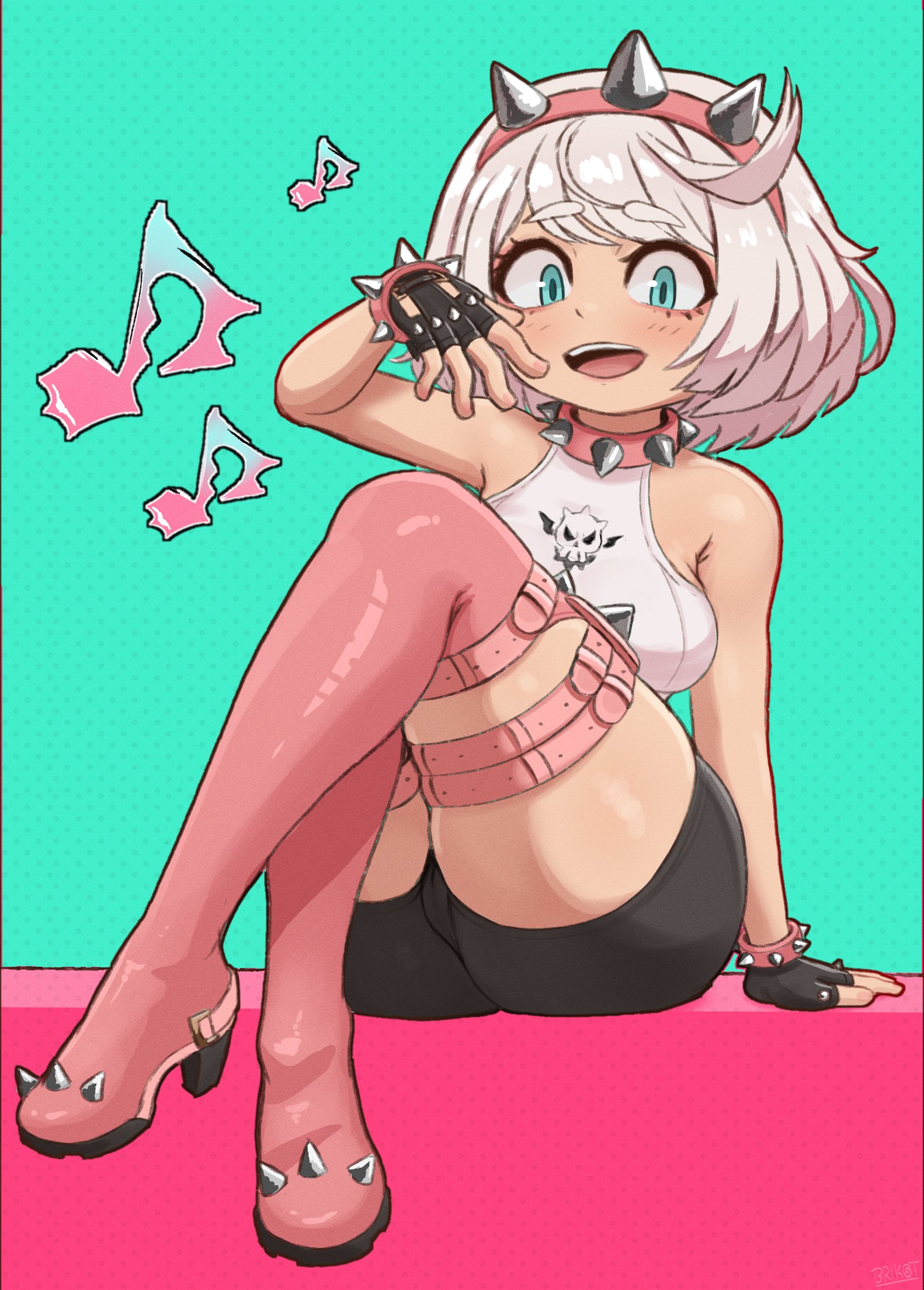 1girls, blue eyes, breasts, brikot, elphelt valentine, female, guilty gear, guilty gear strive, large breasts, light skin, light-skinned female, short hair, thick thighs, thighs, white hair