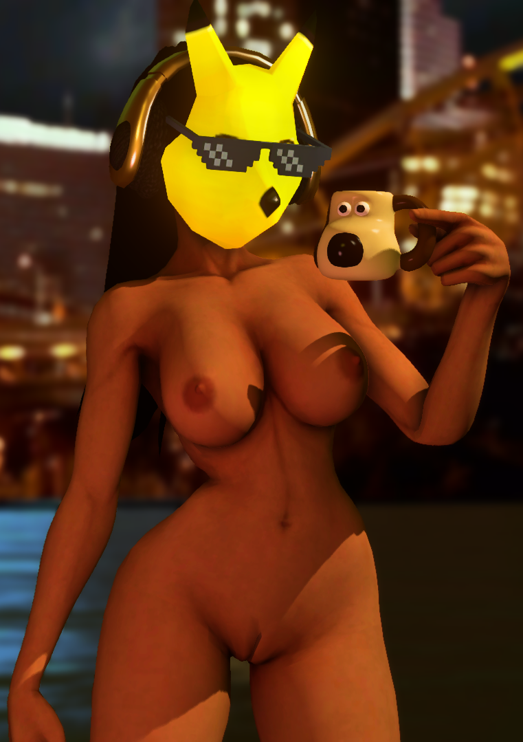 arsonist black_hair breasts brown_skin city close-up comically_large_woman criminal cup dark_skin female_only garry's_mod gromit gromit_(wallace_and_gromit) gromit_mug gun hand_on_hip headphones joint joints keaton_mask legally legally_girl lmao looking_at_viewer mask masked_female mlg_glasses mug naked nude pinup ponytail pose pussy spread_legs tall_female taller_girl terrorist thighs trash vagina very_long_hair