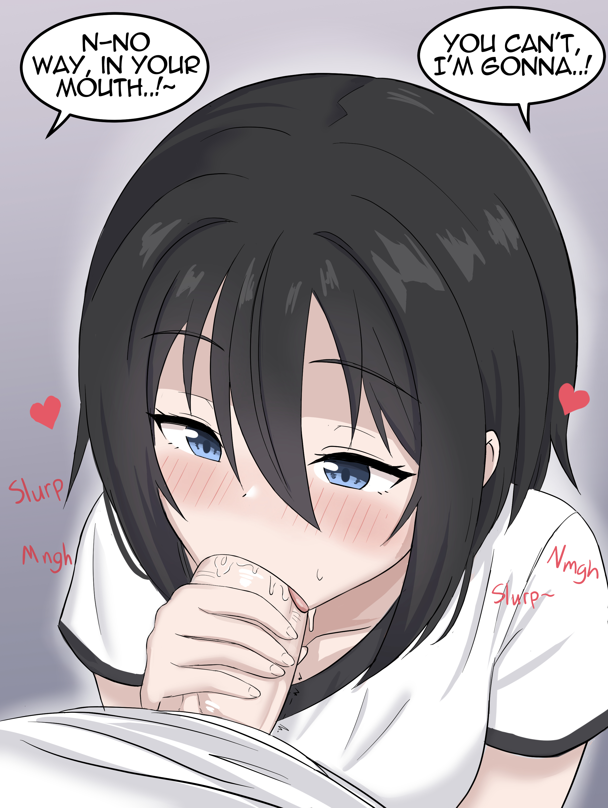 1futa, 1girls, 2023, 2d, absurd res, big penis, black hair, blowjob, blue eyes, blush, blush lines, bottomless, clothed, clothing, color, dialogue, duo, english text, erection, eyebrows visible through hair, faceless, faceless character, faceless futa, fellatio, female, female focus, futa on female, futanari, hand on penis, heart, hi res, high-angle view, holding penis, human, intersex, kurofuro, large penis, light skin, light-skinned female, light-skinned futa, medium hair, open eyes, oral, partially clothed, penis, penis in mouth, penis out, saliva, saliva on penis, sex, slurp, sound effects, speech bubble, sucking, sucking penis, text, tongue, uncensored, veiny penis