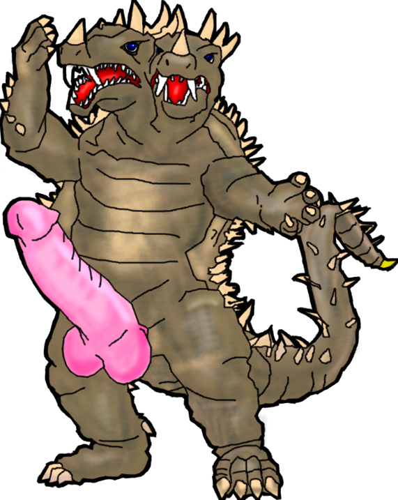 2_heads anguirus anthro genitals godzilla_(series) male male_only multi_head open_mouth penis solo toho video_games