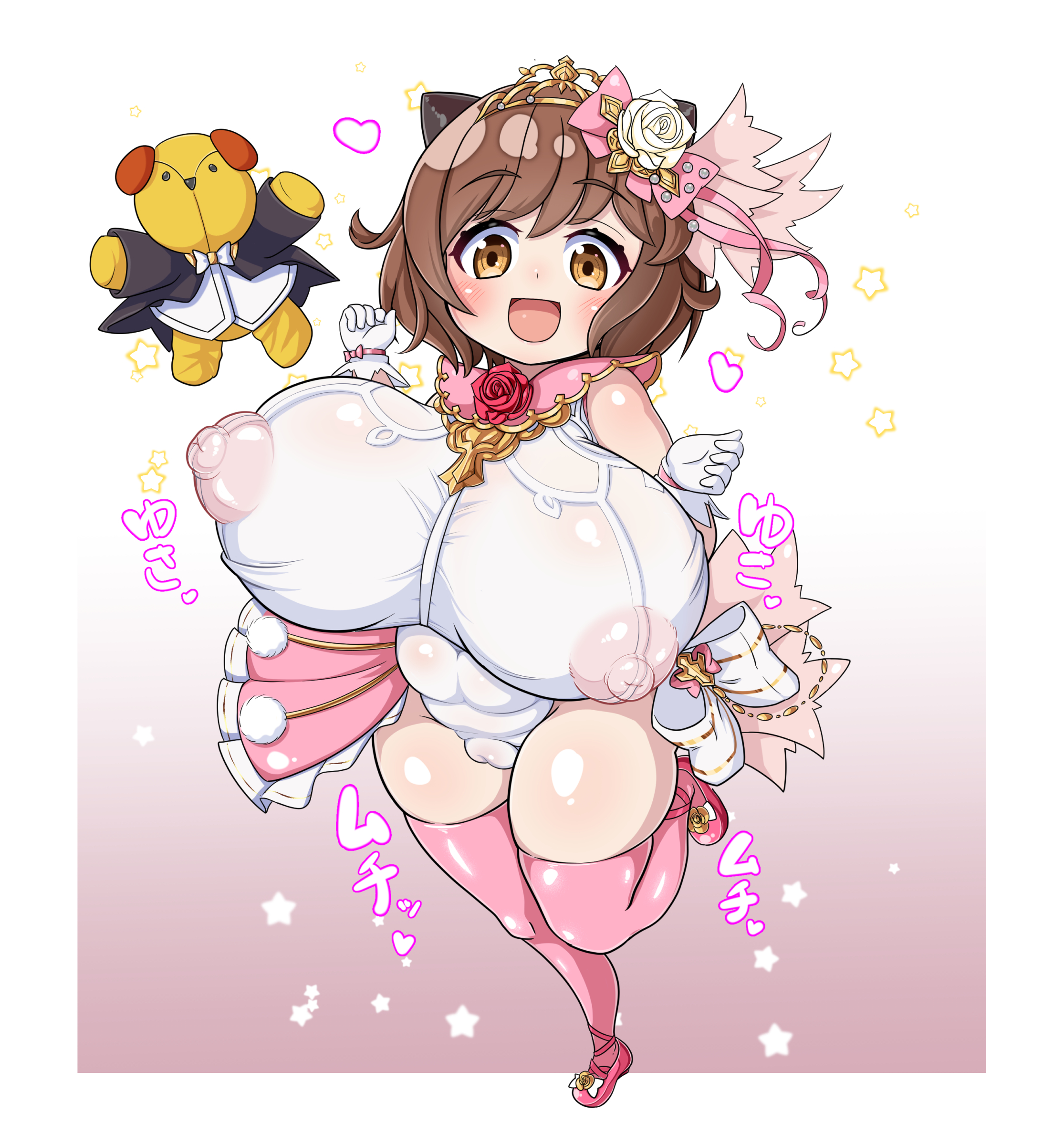 1girls, alternate costume, ass, big areola, big ass, big breasts, big nipples, big thighs, blushing at viewer, breasts, brown eyes, brown hair, doroketagai123, female, granblue fantasy, looking at viewer, nipple bulge, nipples visible through clothing, pink legwear, princess, white shirt, yaia (granblue fantasy)
