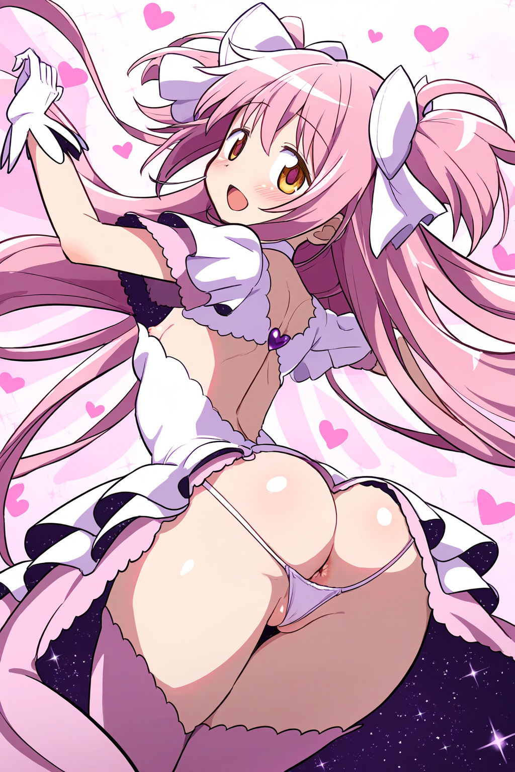 ai_generated anus anus_peek ass ass_focus ass_up asshole big_butt butt_focus chocolate_starfish female female_focus female_only goddess hair_ribbon heart hi_res highres looking_back looking_back_at_viewer madoka_kaname magical_girl magical_girl_outfit mahou_shoujo_madoka_magica micro_panties pink_hair pink_thighhighs puella_magi_madoka_magica pussy pussy_visible_through_clothes pussy_visible_through_panties pussy_visible_through_thong pussy_wedgie ribbon ribbons small_breasts solo solo_female solo_focus space thick_thighs thighhighs thong twintails ultimate_madoka very_long_hair white_background yellow_eyes