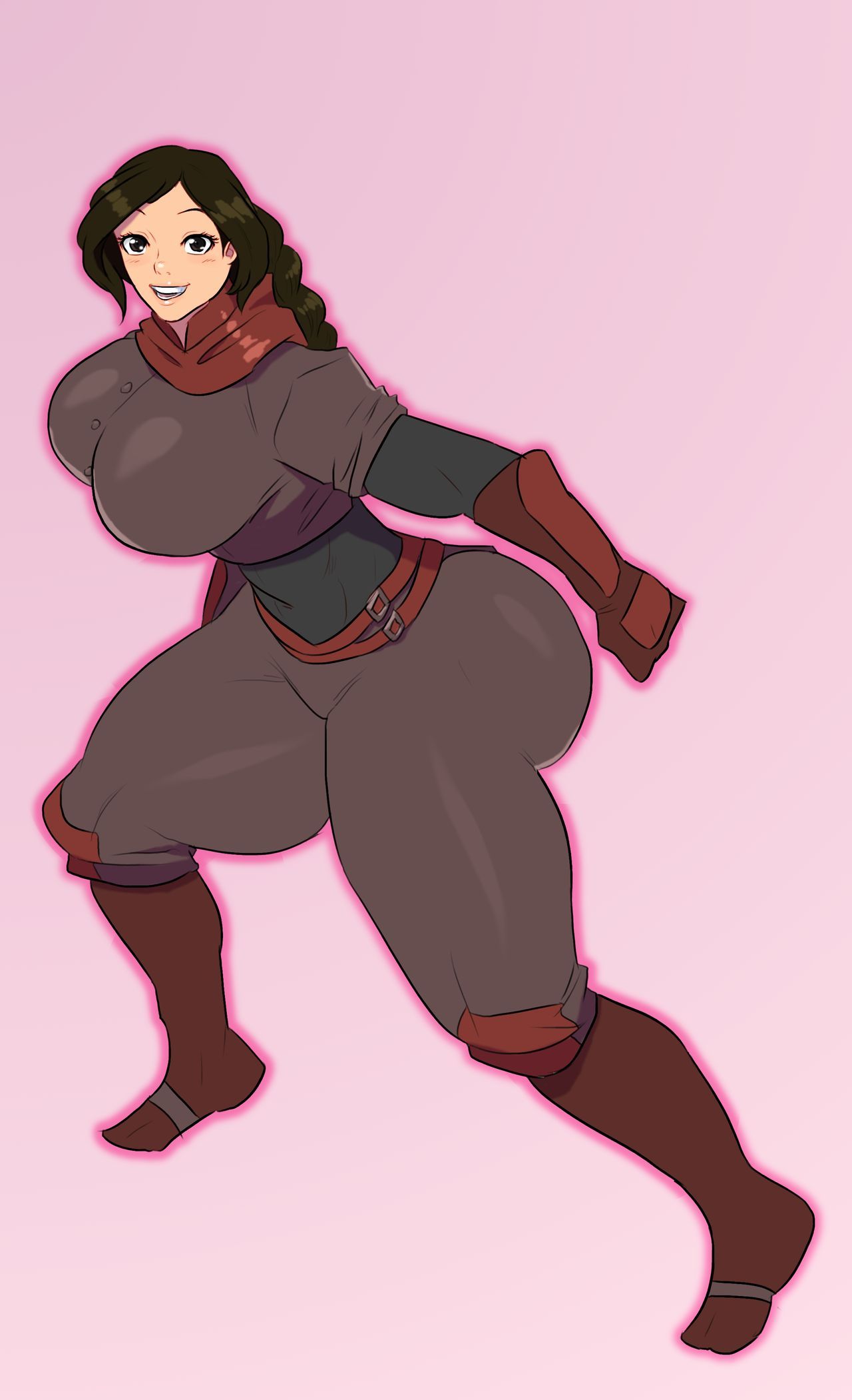 ass, avatar the last airbender, avatar xxx, blush, breasts, brown eyes, brown hair, clothed, clothing, female, female only, footwear, gloves, huge ass, huge breasts, jay-marvel, large breasts, ponytail, simple background, straight hair, ty lee, voluptuous
