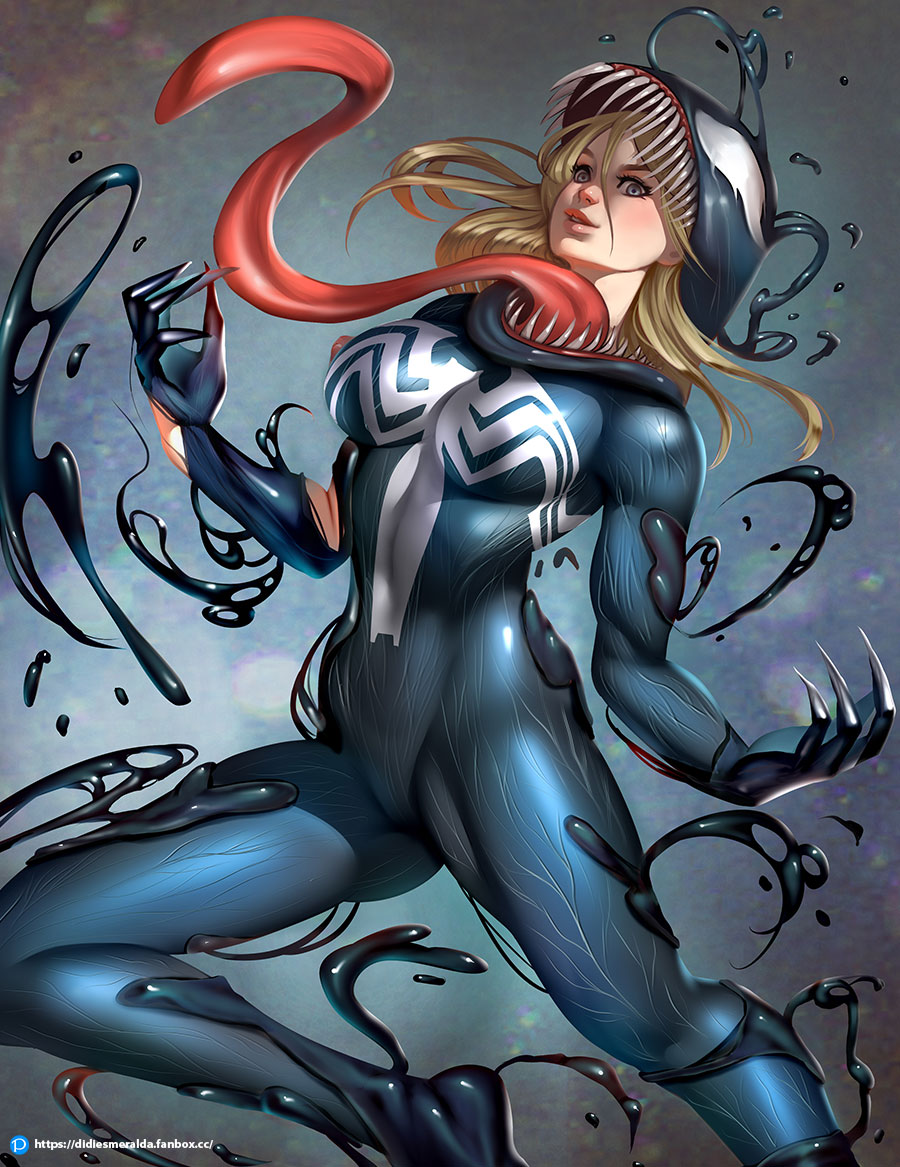 1girls, 2021, alien, alien girl, ann weying, black skin, blonde hair, didi esmeralda, female, female focus, female only, marvel, marvel comics, monster, monster girl, she-venom, solo female, spider-man (series), straight hair, symbiote, tagme, venom, venom (marvel)