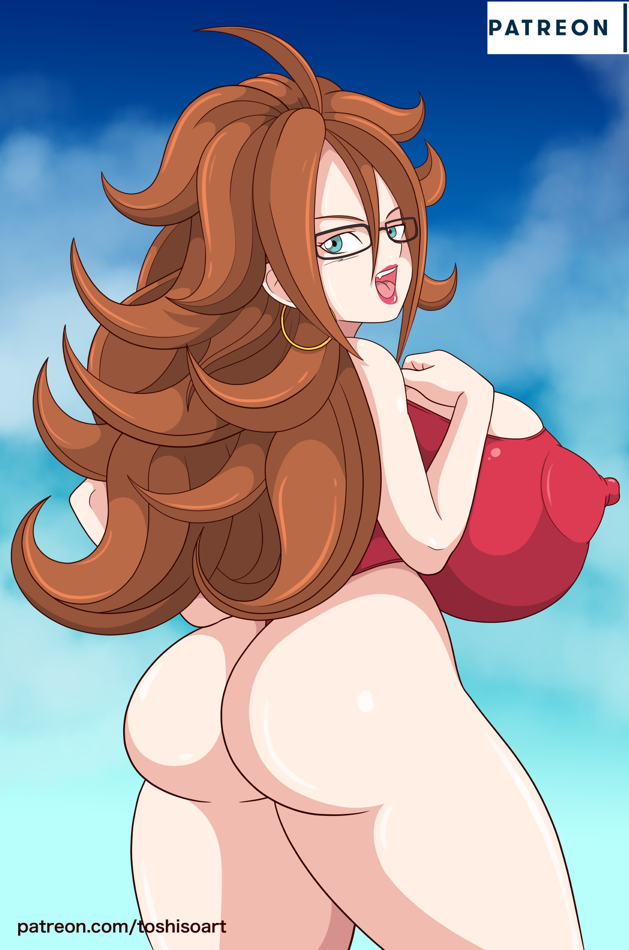 1girls, alternate breast size, android 21, android 21 (human), ass, big breasts, bimbo, blue eyes, breasts, bursting breasts, busty, cameltoe, cleavage, curly hair, curvy, dragon ball, dragon ball fighterz, erect nipples, fangs, female, glasses, hoop earrings, huge areolae, huge ass, huge breasts, large breasts, lipstick, nipple bulge, nipples, no panties, puffy nipples, pussy, thick lips, tight clothing, toshiso, very long hair, voluptuous, wide hips