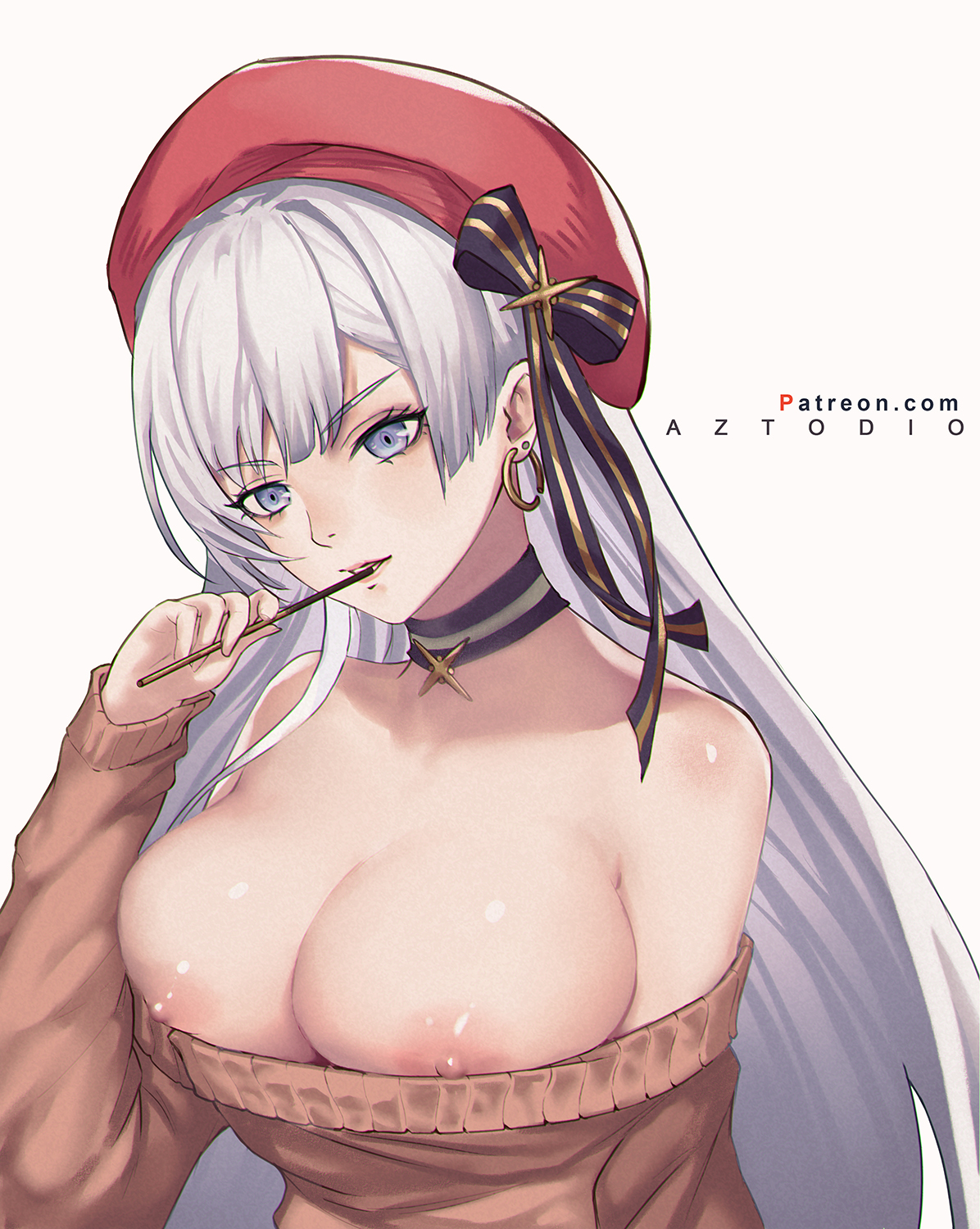 1girls, azto dio, azur lane, belfast (azur lane), belfast (shopping with the head maid) (azur lane), big breasts, breasts, cleavage, female, sweater