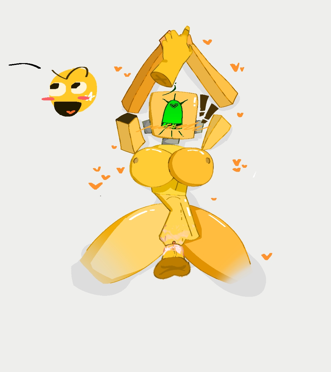 1 eye, 1boy, 1girls, artist request, big breasts, big penis, big thighs, blush, breasts, devesto, die of death (roblox), female, harken (die of death), heart eyes, hearts around body, hearts around head, large penis, male, missionary, missionary position, nipples, orange body, original character, penis, pussy, roblox, roblox game, vagina, vaginal penetration, vaginal sex, yellow body