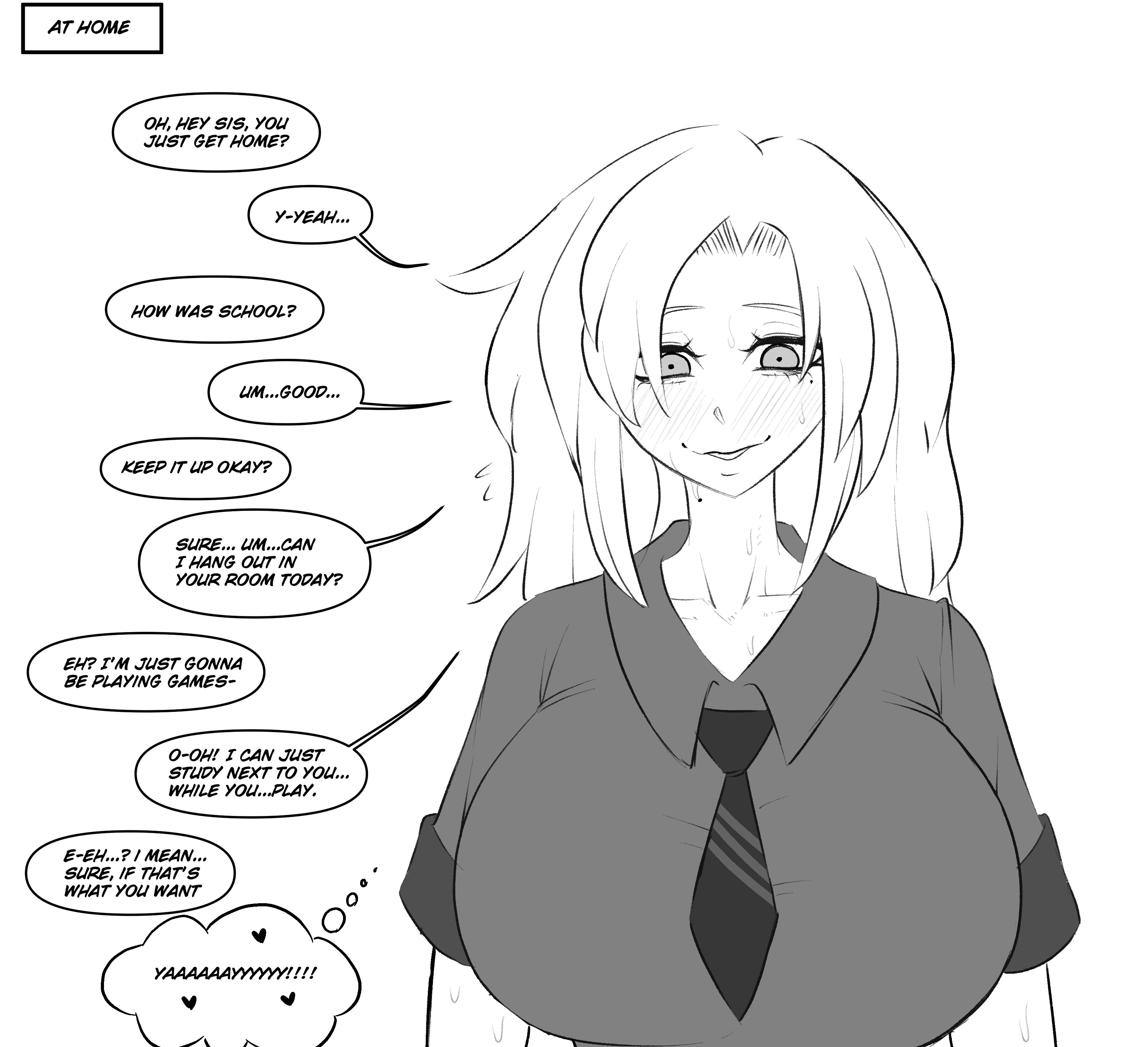 1female, 1girls, breasts, english text, female, huge breasts, sister, solo female, tagme, text, truelordpotato