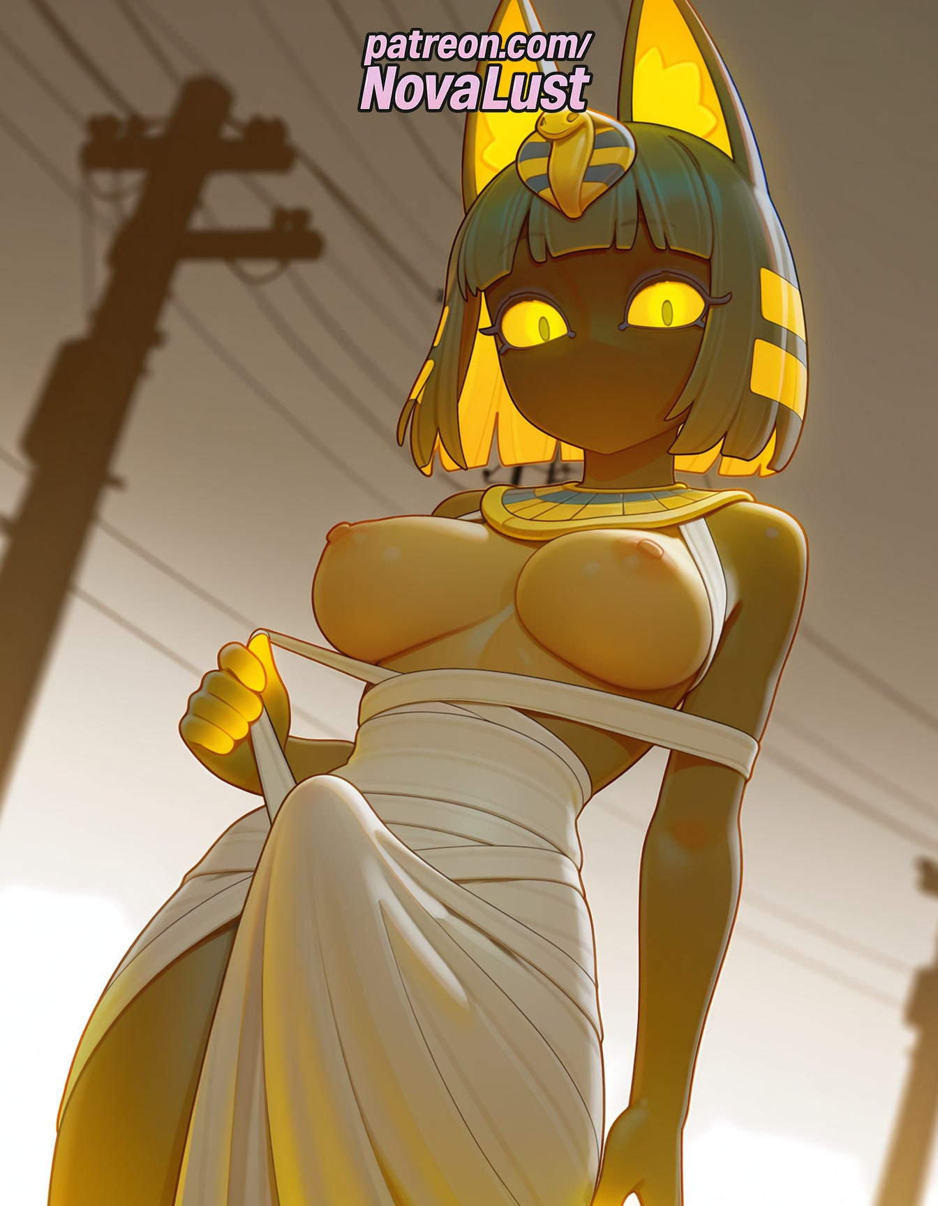 1futa, 2025, ai generated, animal crossing, ankha, artist name, average breasts, bangs, blunt bangs, blurry, blurry foreground, breasts, bust, chest, colored skin, dark nipples, erection, exposed nipples, futanari, hi res, high quality, high resolution, highres, intersex, medium breasts, nipples, nipples outside, normal breasts, novalust, patreon, patreon username, short hair, solo, stable diffusion, watermark