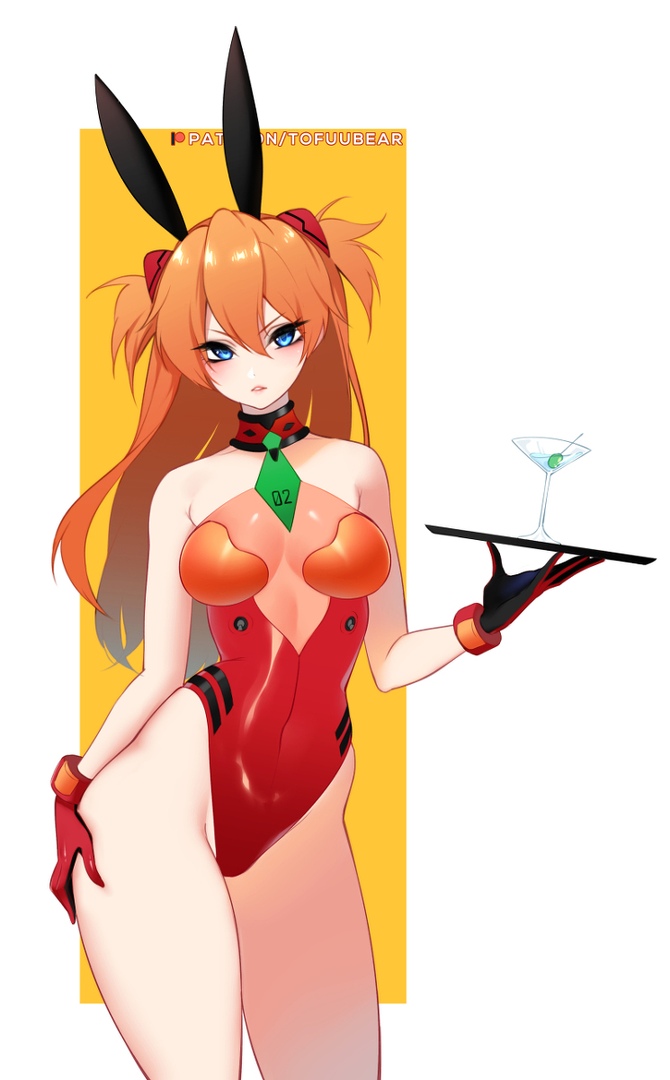 1girls, asuka langley sohryu, bare legs, bare shoulders, blue eyes, breasts, female, female only, ginger, ginger hair, latex, latex suit, looking at viewer, medium breasts, neon genesis evangelion, solo, solo female, tight clothing, tofuubear
