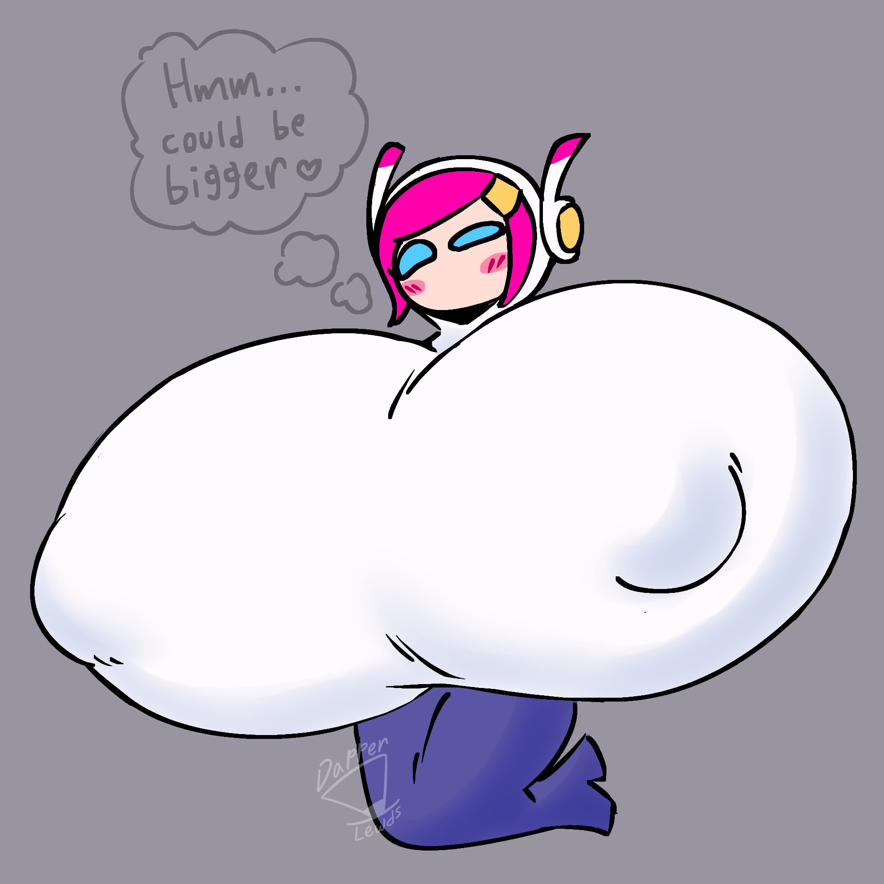 1girls, blush, breast expansion, breast growth, breasts, breasts bigger than head, breasts bigger than torso, dapperlewds, dialogue, female, huge breasts, hyper, hyper breasts, kirby (series), kirby planet robobot, massive breasts, nintendo, nipples, nipples bulge, nipples visible through clothing, solo, solo female, susanna patrya haltmann, susie (kirby), thinking, thought bubble