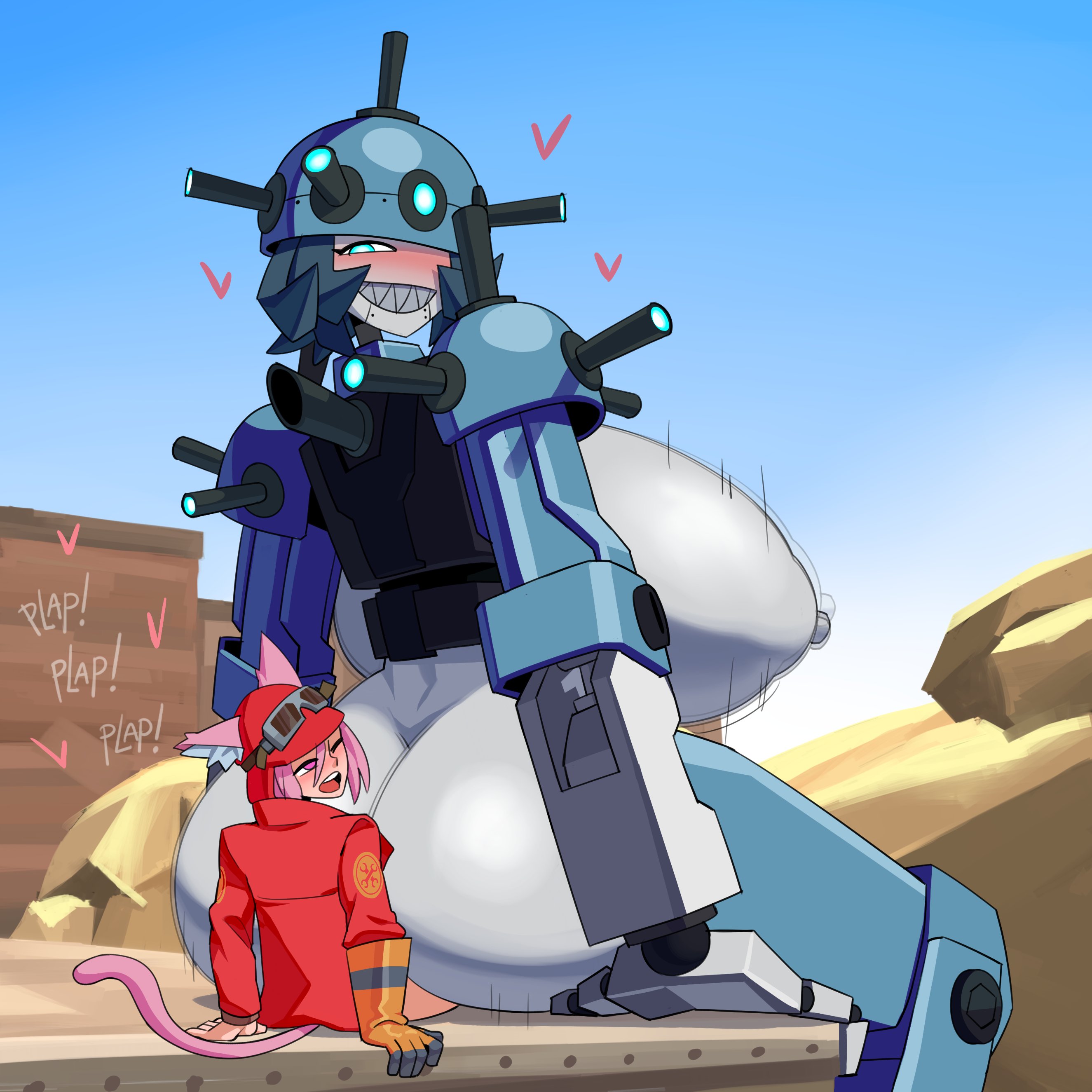 1boy, 1girls, adrian (tightertemp), big boobs, big breasts, big cock, big penis, bigger female, boobs, breasts, cat boy, catboy, cock, engineer (team fortress 2), female, femboy, giantess, height difference, huge boobs, huge breasts, huge cock, huge penis, hung femboy, hung trap, kulodrones, large female, larger female, male, mini giantess, penis, pink hair, pink hair male, robot, robot girl, robot humanoid, sentry buster (team fortress 2), size difference, straight, team fortress 2, tf2, trap, valve