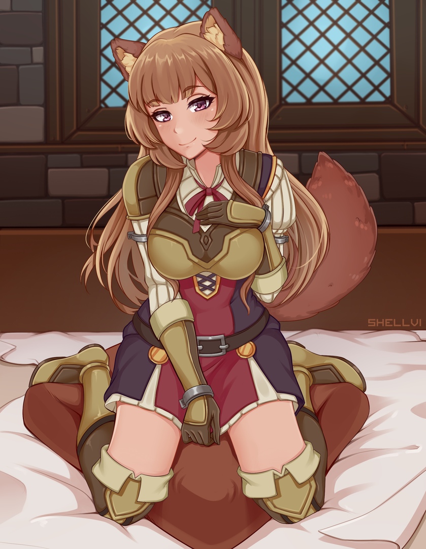 1girls armored_dress brown_hair female female_only long_hair looking_at_viewer purple_hair raccoon raccoon_ears raccoon_tail raphtalia shellvi smiling smiling_at_viewer solo solo_female tate_no_yuusha_no_nariagari