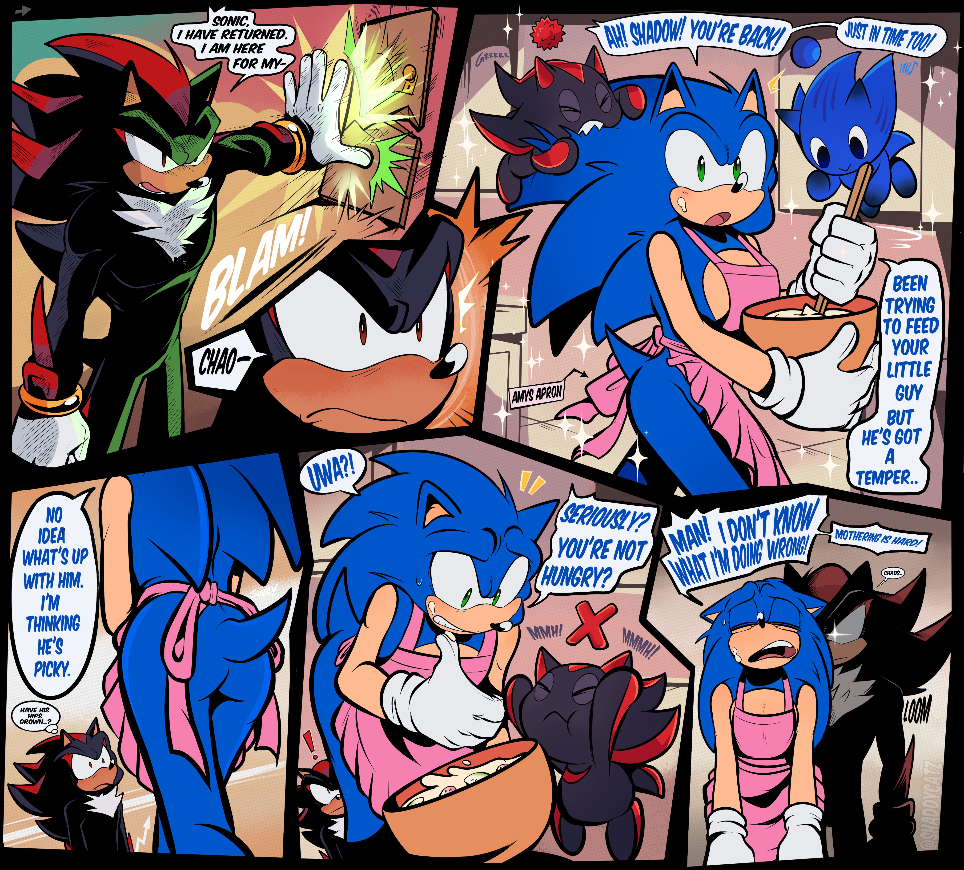 1cuntboy, anthro, anthro on anthro, anthro only, apron only, breasts, comic, comic page, comic panel, cuntboy, cuntboy focus, cuntboy with breasts, cuntboy/male, furry, furry only, gay, imminent penetration, imminent sex, intersex, shaddycatz, shadow the hedgehog, sonadow, sonic (series), sonic the hedgehog, sonic the hedgehog (series)