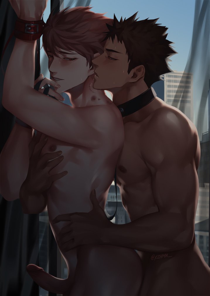 2boys bondage city collar cuffs duo erection gay_domination haikyuu!! handcuffs iwaizumi_hajime kzhma maledom malesub multiple_boys nude oikawa_tooru_(haikyuu!!) penis sex short_hair taken_from_behind window wrist_cuffs yaoi