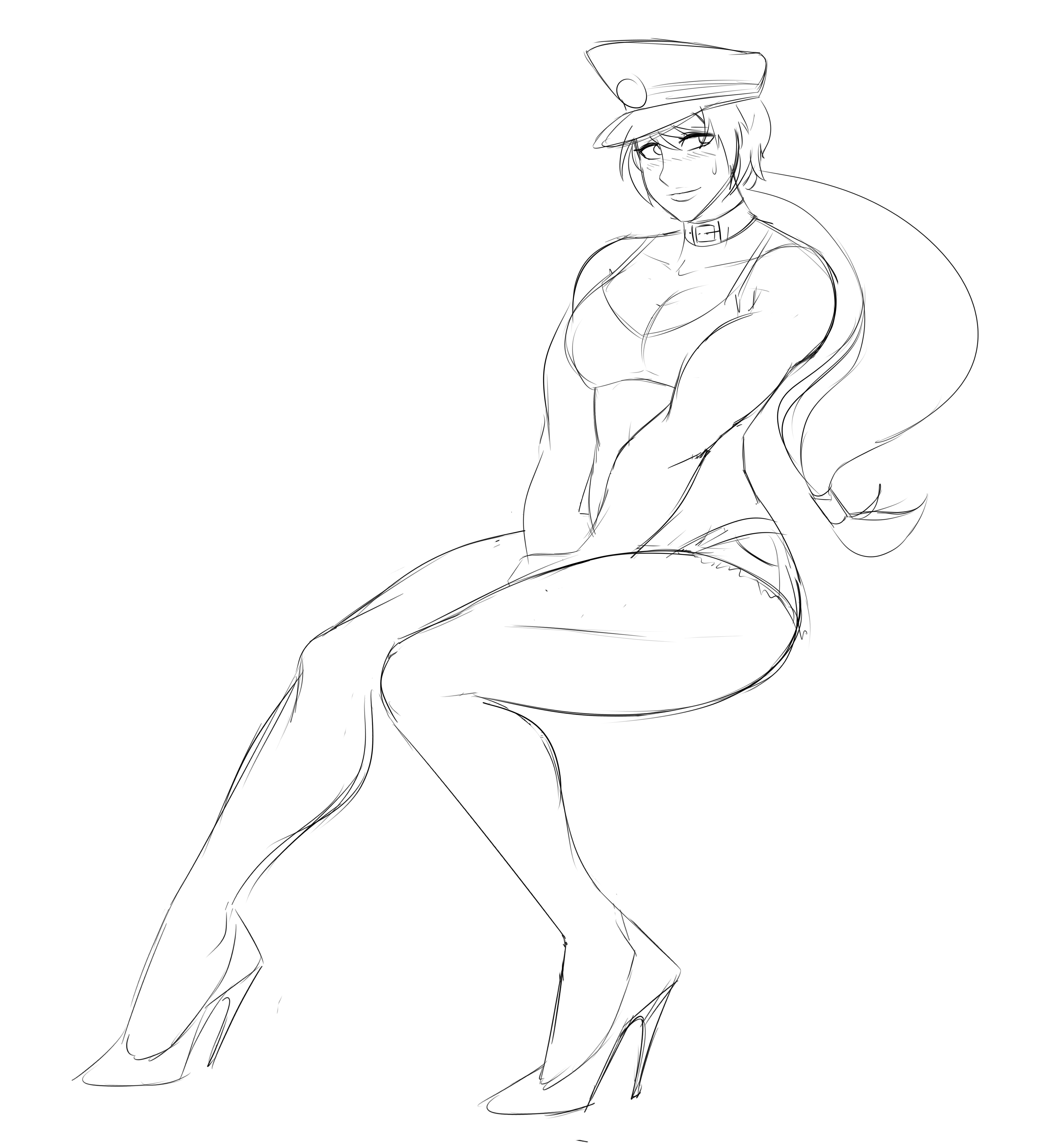 ambush (trap), capcom, choker, crossdressing, fatal fury, female, final fight, high heels, long hair, looking at viewer, male, monochrome, nintendo, pecs, poison (final fight), ponytail, sealguy, snk, solo, street fighter, super smash bros., terry bogard, toned, trap