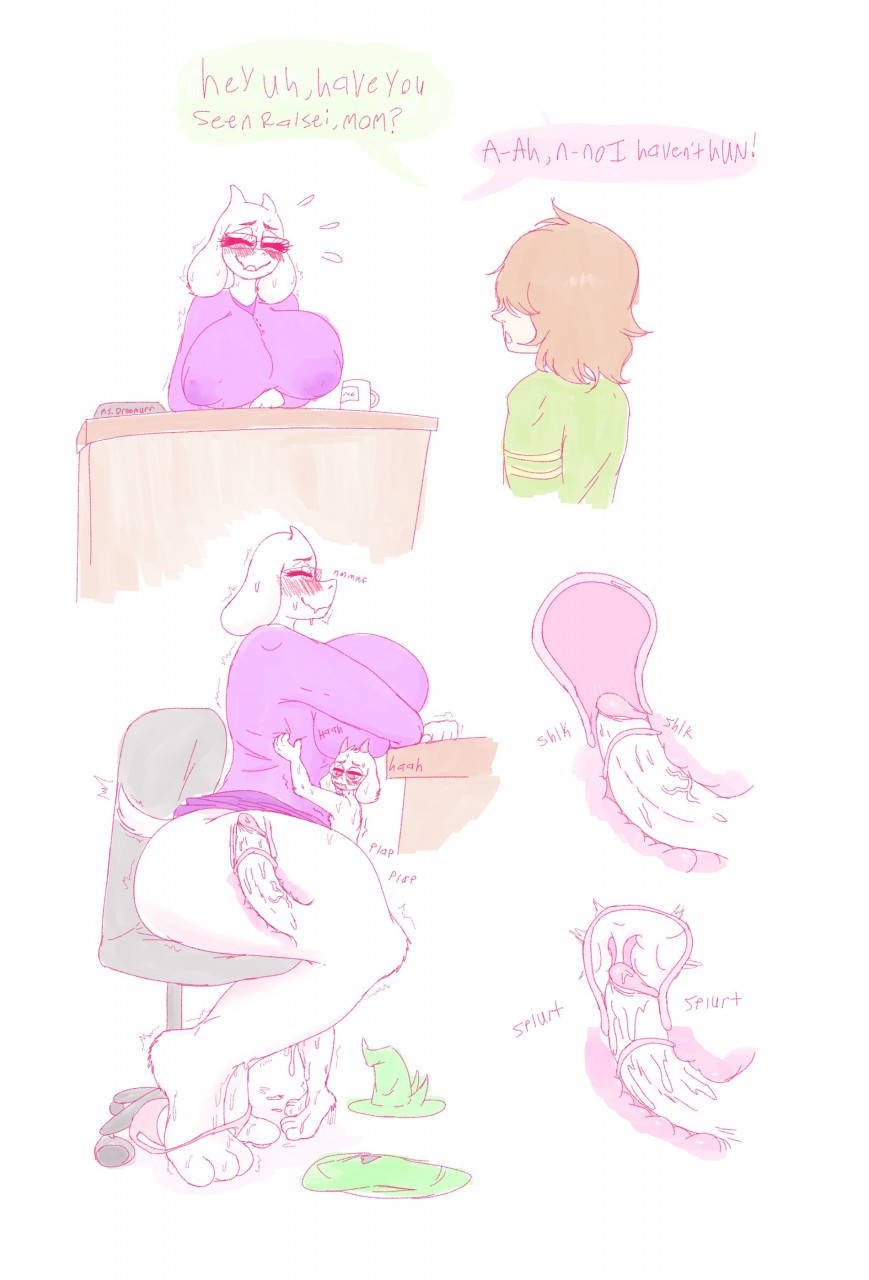 1boy, 1girls, 2d, age difference, anthro, anthro female, anthro male, anthro on anthro, anthro penetrated, anthro penetrating, anthro penetrating anthro, caprine, cum in pussy, cum in uterus, cumshot, deltarune, english text, female, female penetrated, furry, furry male, internal cumshot, kris (deltarune), male, male penetrating, male penetrating female, penetration, pussy, ralsei, sex, sitting, size difference, slickerwolf, stealth sex, straight, text, toriel, under desk, undertale, undertale (series), x-ray