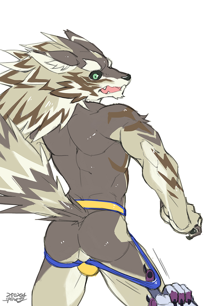 apin59 ass back_muscles backsack bael_(tokyo_afterschool_summoners) balls black_sclera blush canid canine canis clothing gay genitals green_eyes jackal jockstrap looking_back male male_only mammal muscular muscular_male perineum seth_(tokyo_afterschool_summoners) tokyo_afterschool_summoners underwear video_games yaoi