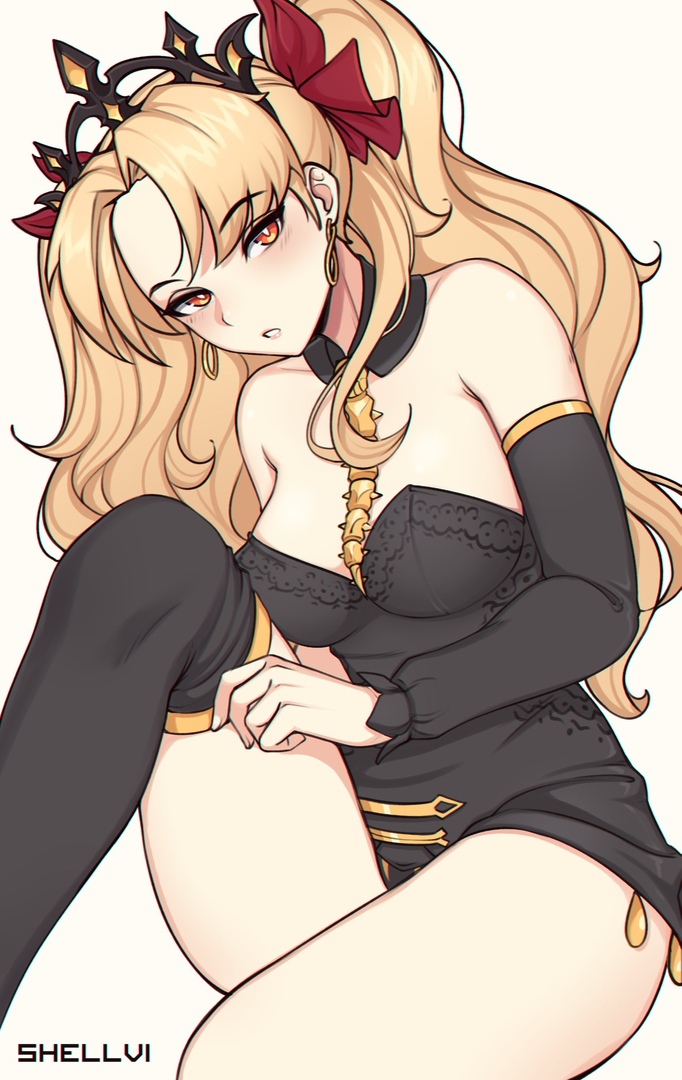 1girls bare_shoulders blonde_hair breasts ereshkigal_(fate) fate/grand_order fate_(series) female female_only large_breasts long_hair looking_at_viewer orange_eyes shellvi solo thighhighs