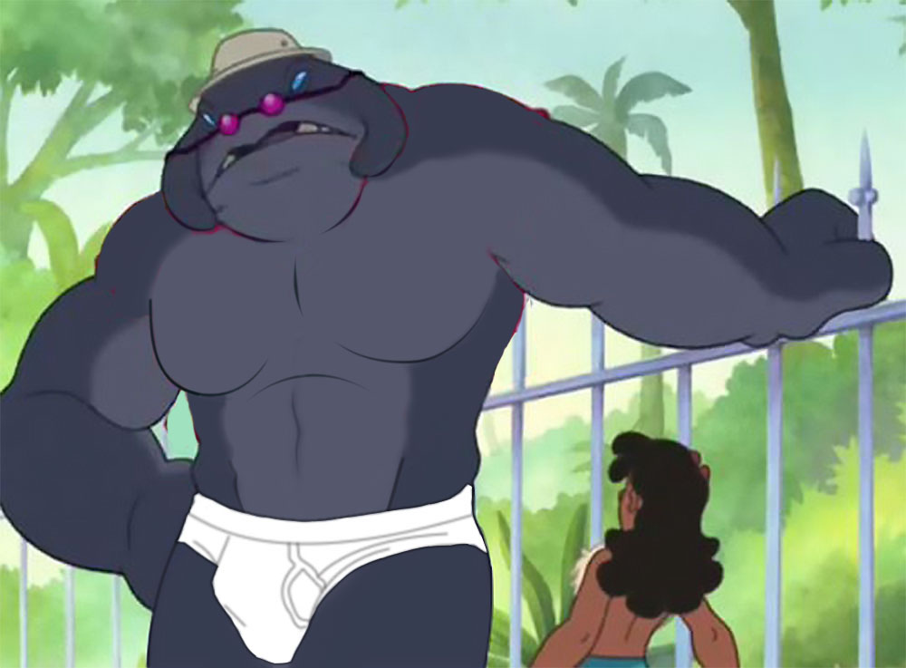 alien beastofheart bulge dark-skinned_female dark_skin disney edit female gantu lilo_and_stitch male male_focus muscles screencap screenshot screenshot_edit underwear white_underwear