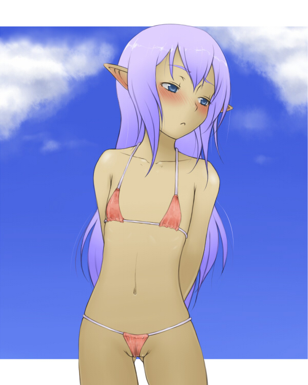 artist_request bikini blush cameltoe color elf elvaan female female_only final_fantasy final_fantasy_xi flat_chest micro_bikini pointy_ears prishe solo swimsuit