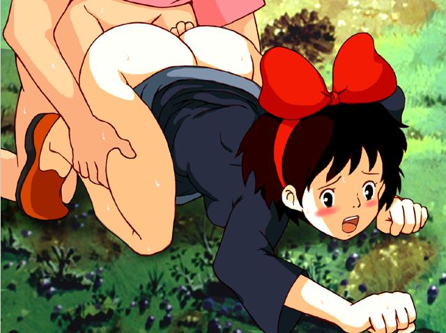 2007 all_fours bow clothing dolce_(circle) dress kiki kiki's_delivery_service medium_breasts open_mouth outdoors sex straight studio_ghibli tagme