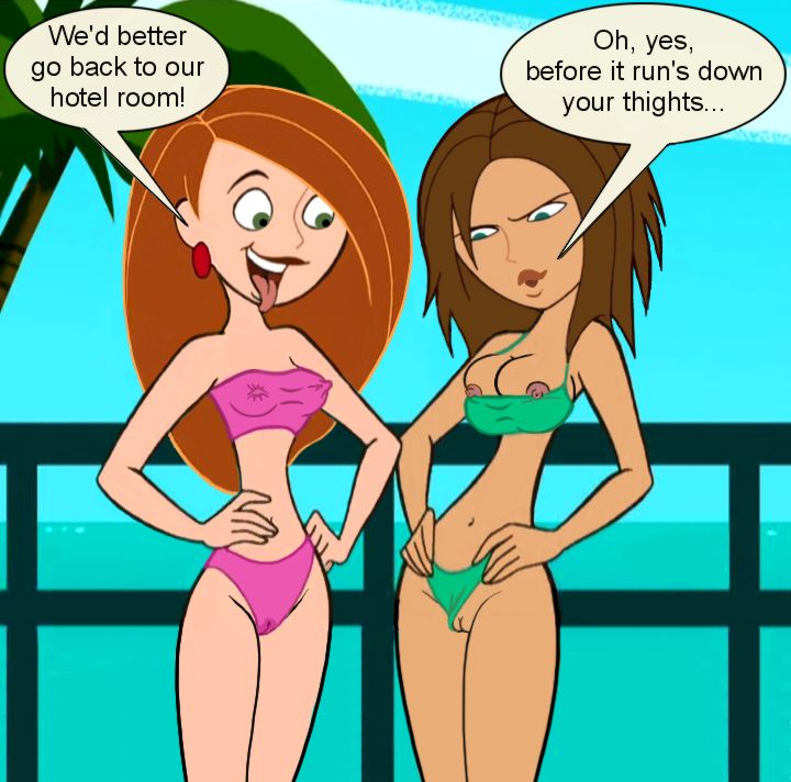 2girls, bonnie rockwaller, brown hair, disney, disney channel, female, female only, gagala, ginger, green eyes, human, innie pussy, kim possible, kimberly ann possible, light skin, light-skinned female, multiple females, multiple girls, nipples, pussy, straight hair, tan-skinned female, teal eyes, white female, yuri